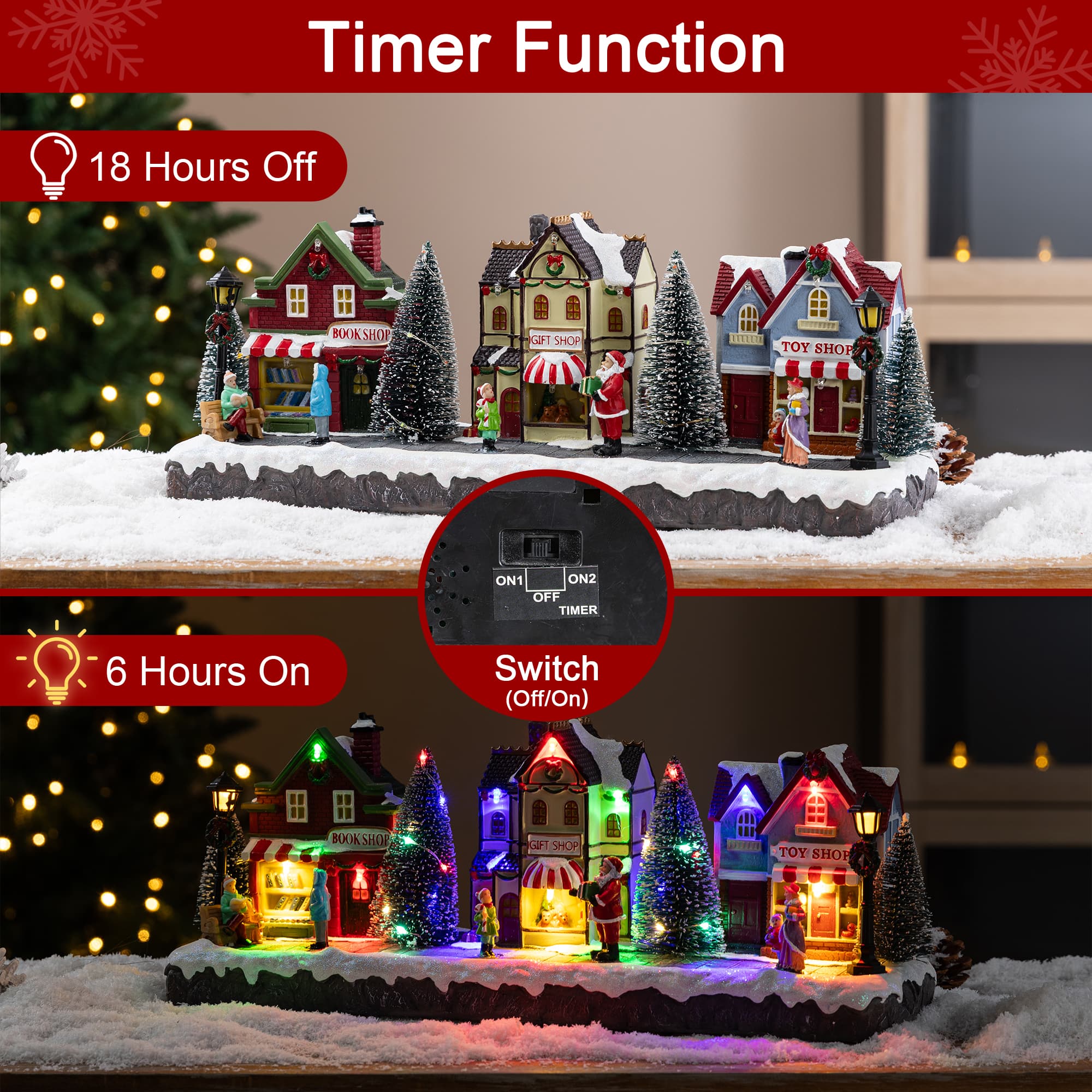 Glitzhome® 15.75" Lighted Christmas Resin Shop Avenue Musical Village with Timer