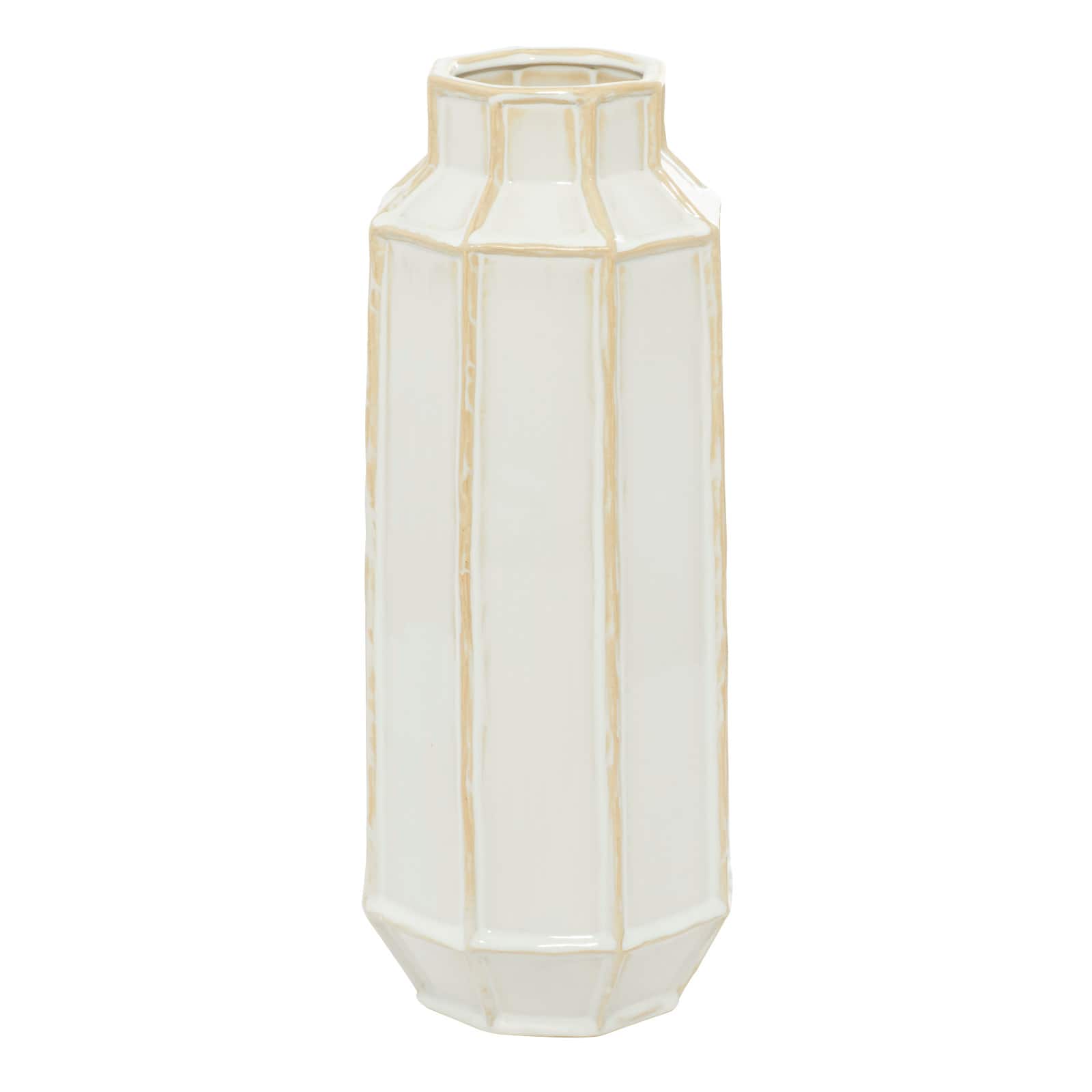 White Ceramic Modern Vase, 7" x 17"
