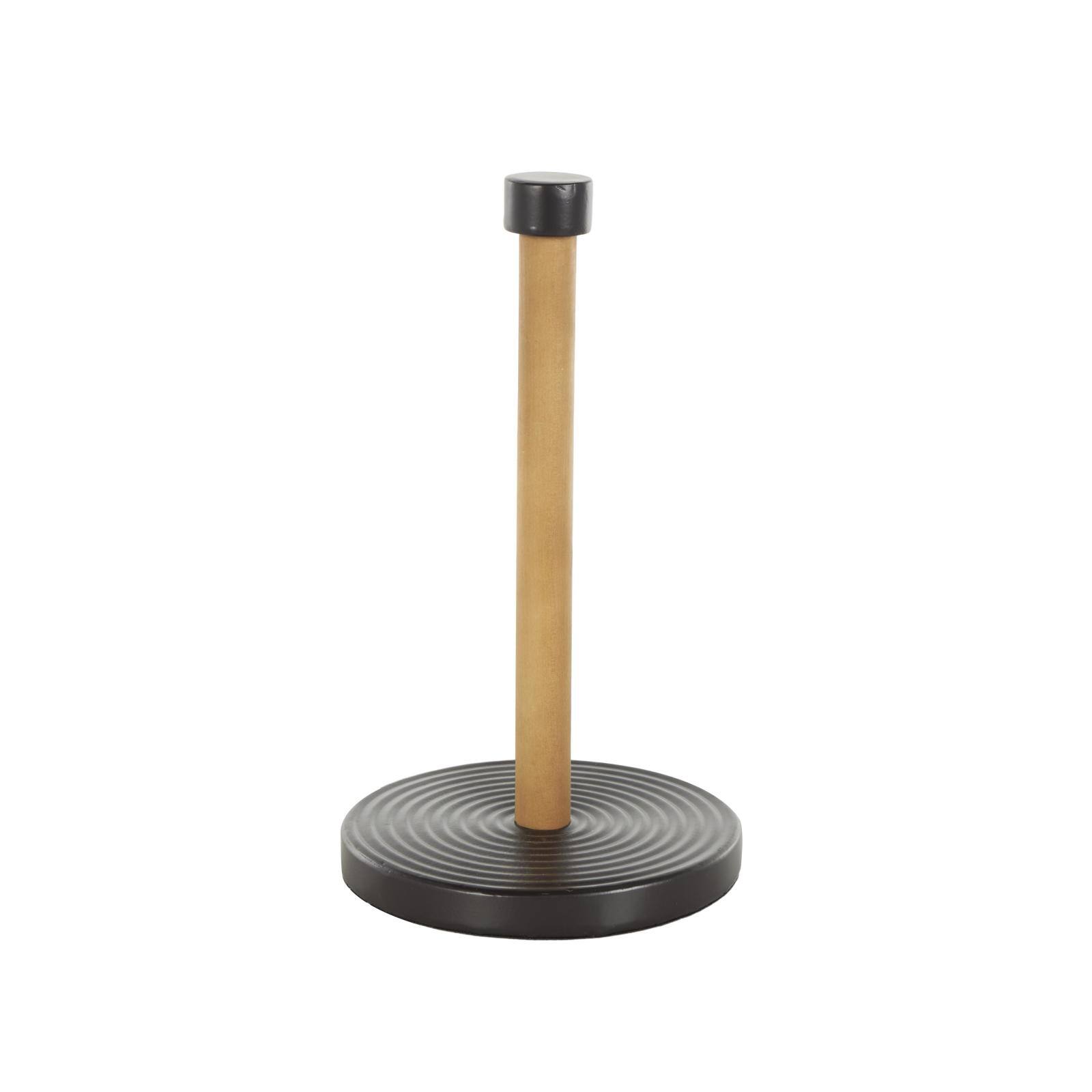 7" x 12" Black Metal Paper Towel Holder with Brown Wood Post
