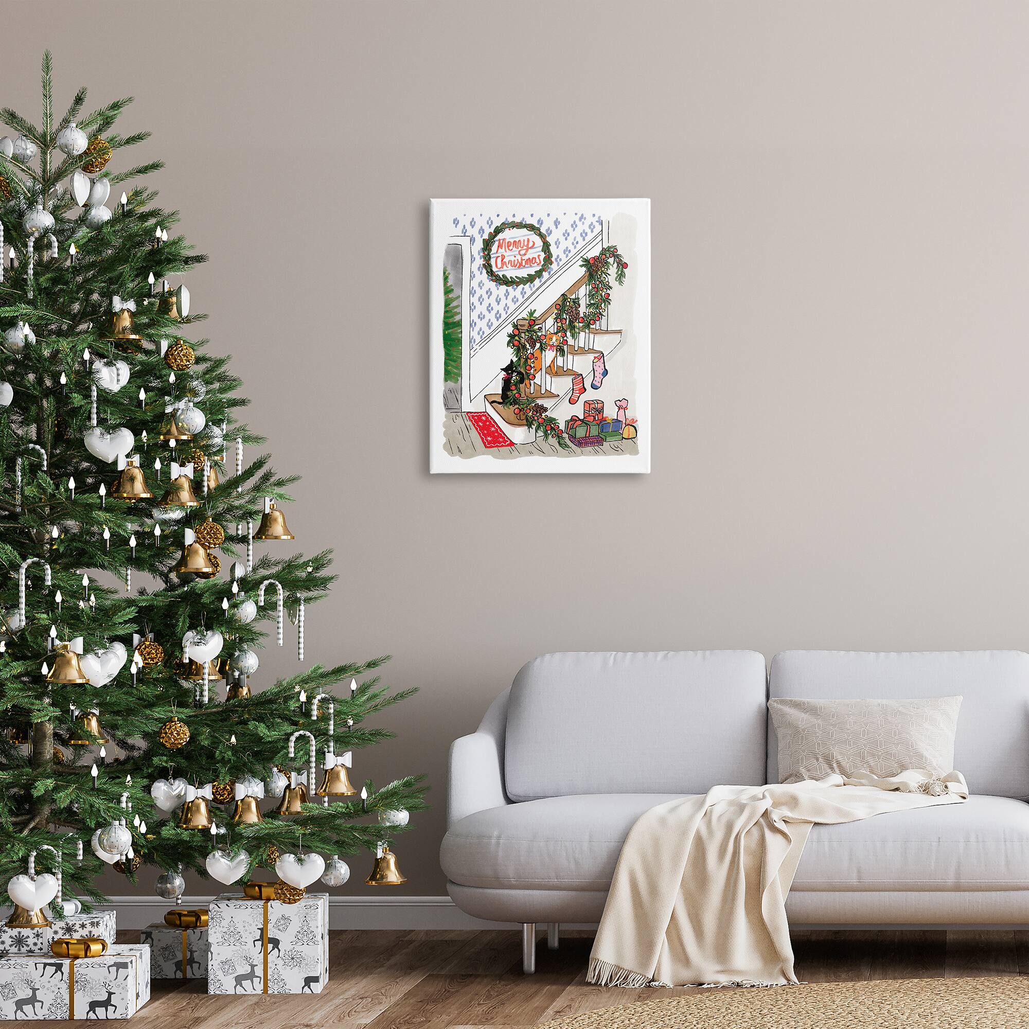 Stupell Industries Merry Christmas Holiday Stairway Canvas Wall Art
