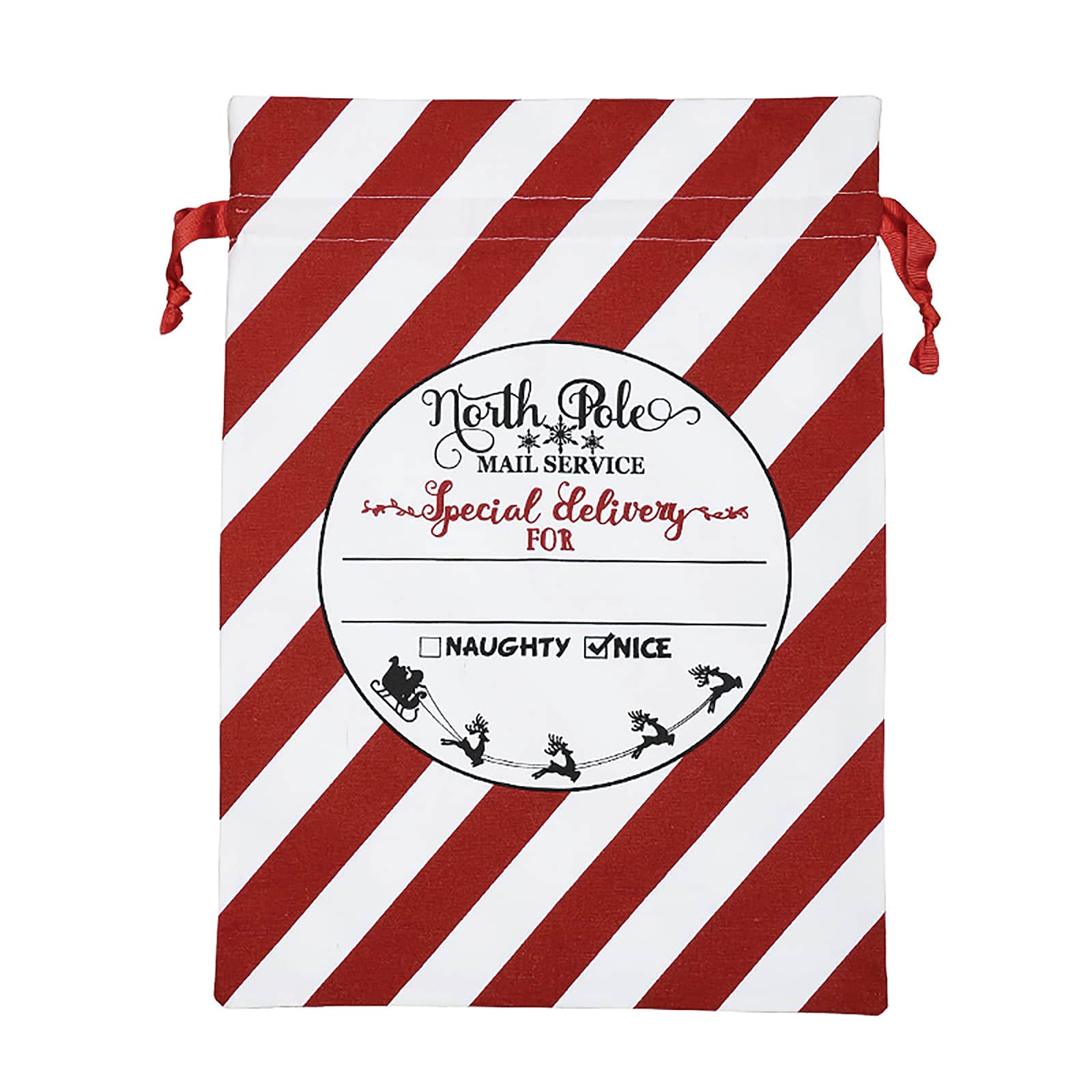 Personality Case™ 17" x 26" Red & White Stripe Cotton Christmas Drawstring Bag