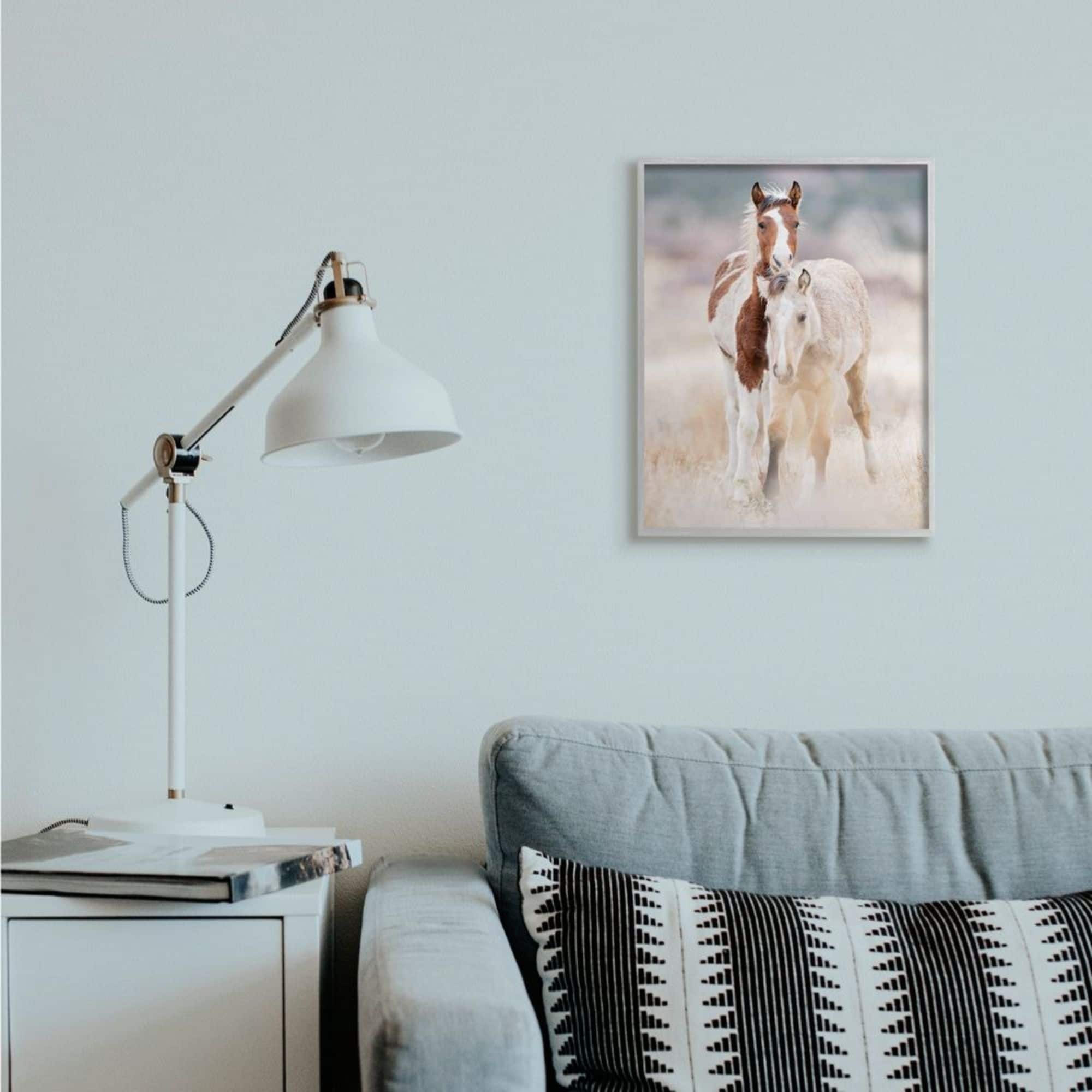 Stupell Industries Calm Horses in Muted Beige Meadow Photograph in Gray Frame Wall Art