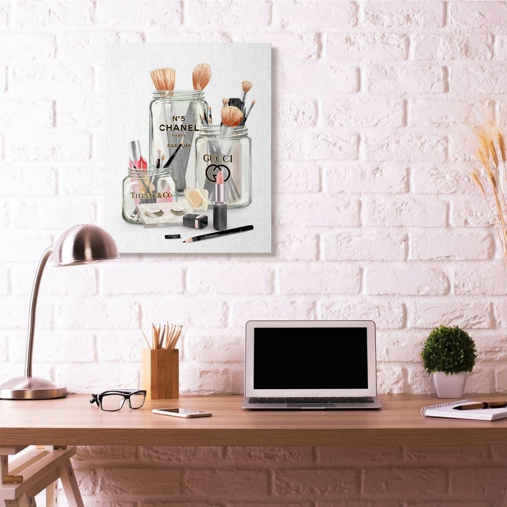 Stupell Industries Fashion Brand Makeup In Mason Jars Glam Design Canvas Wall Art