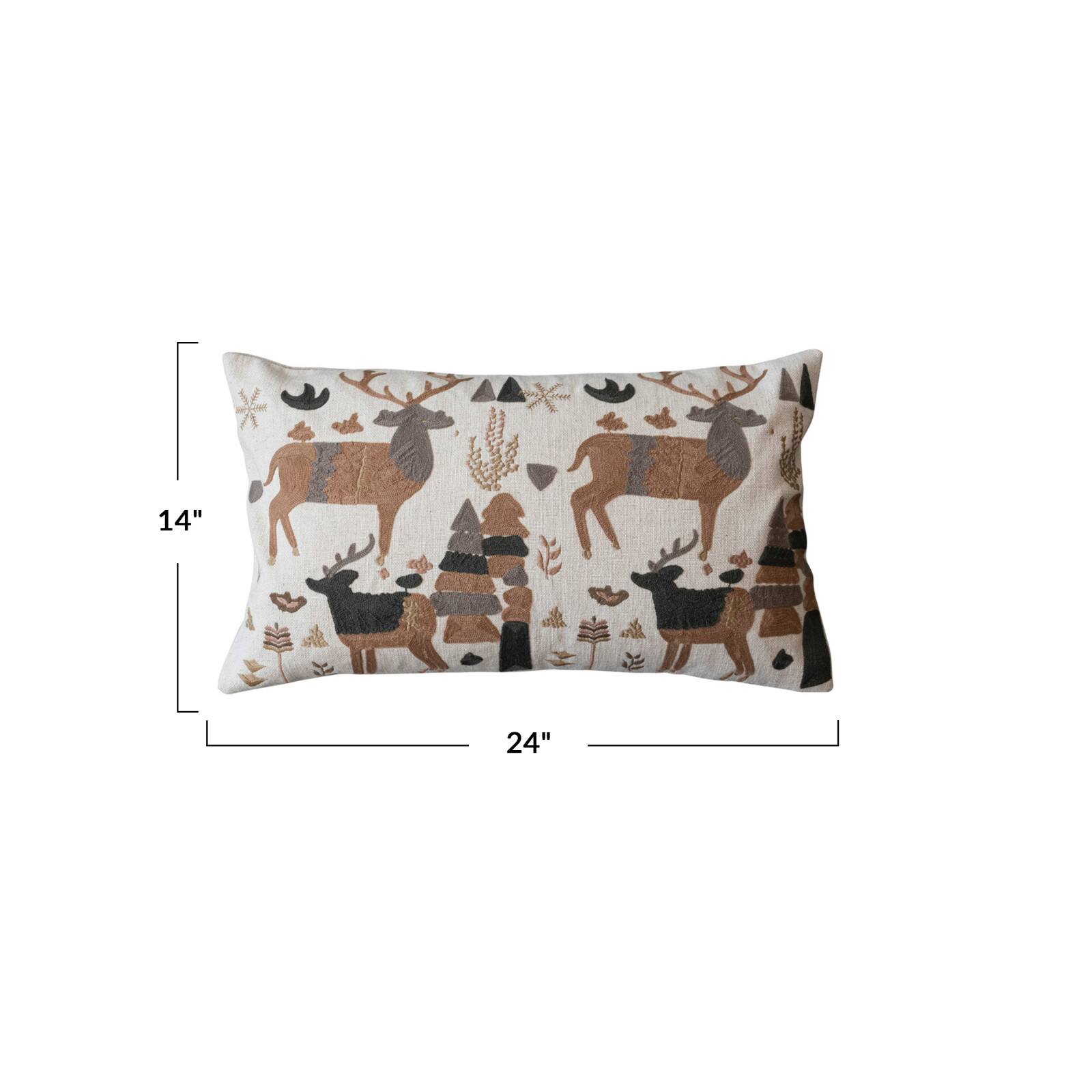 Hello Honey® 24" x 14" Embroidered Reindeer Cotton & Linen Lumbar Throw Pillow