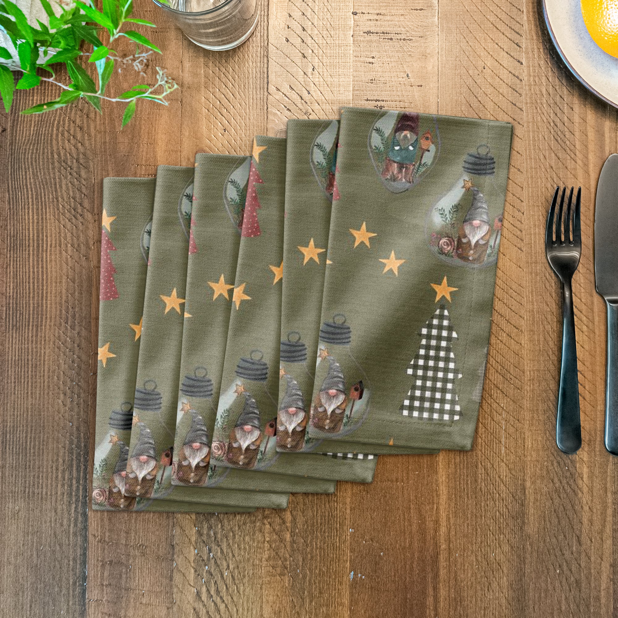 Tree & Globe Pattern Cotton Twill Napkin