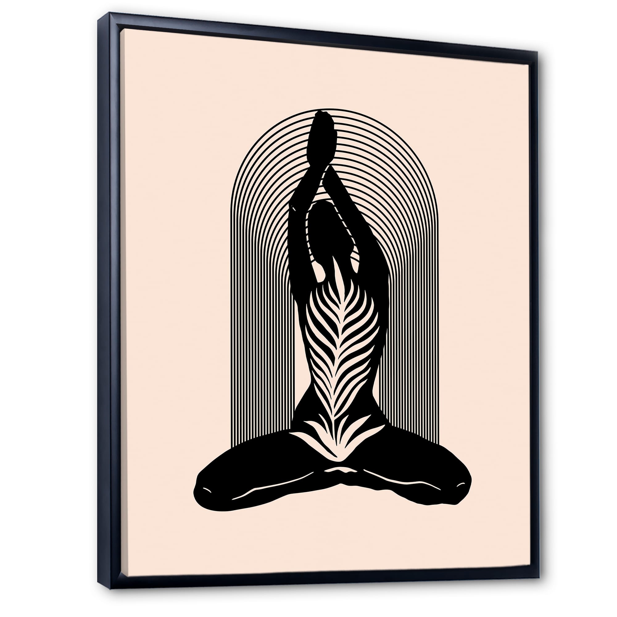 Designart - Empowered Cosmic Women Geometric Goddess Series Black And White II - Modern Canvas Wall Art Print in Black Frame