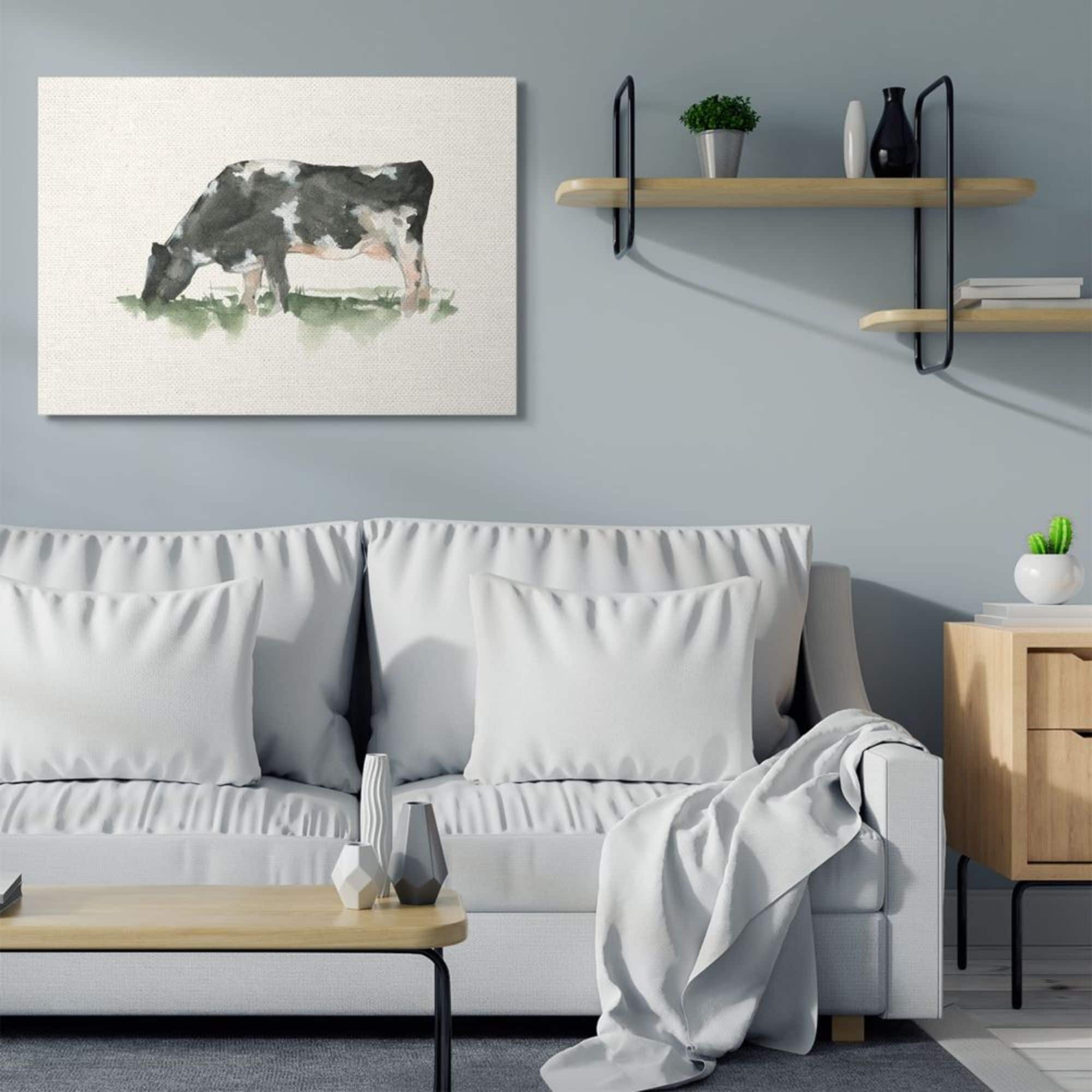 Stupell Industries Grazing Cow in Field Farm Animal Watercolor Canvas Wall Art