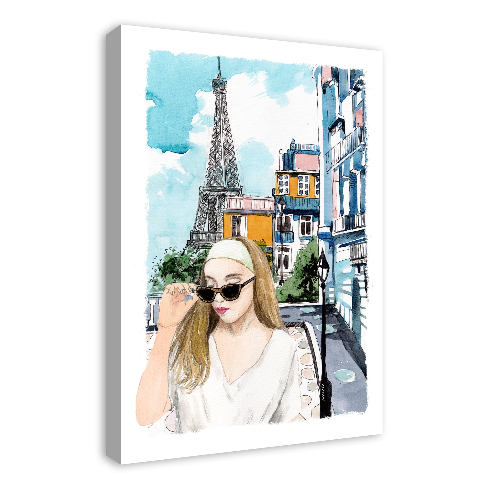 Sketch Girl Paris Street Canvas Wall Art