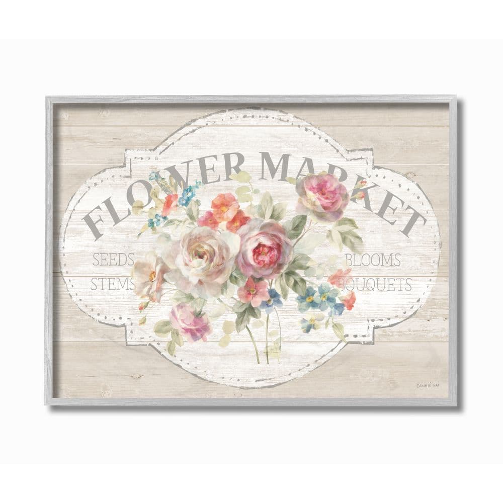 Stupell Industries Vintage Flower Market Wall Art in Gray Frame