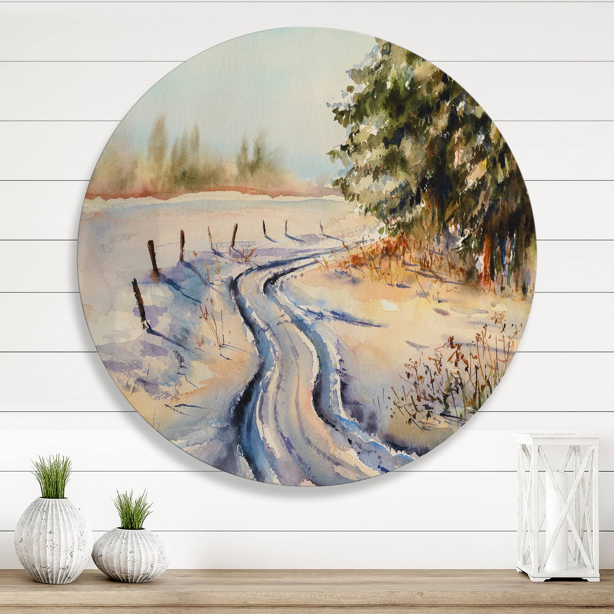 Designart - Snowy Winter Forest Landscape Country Road In Snow