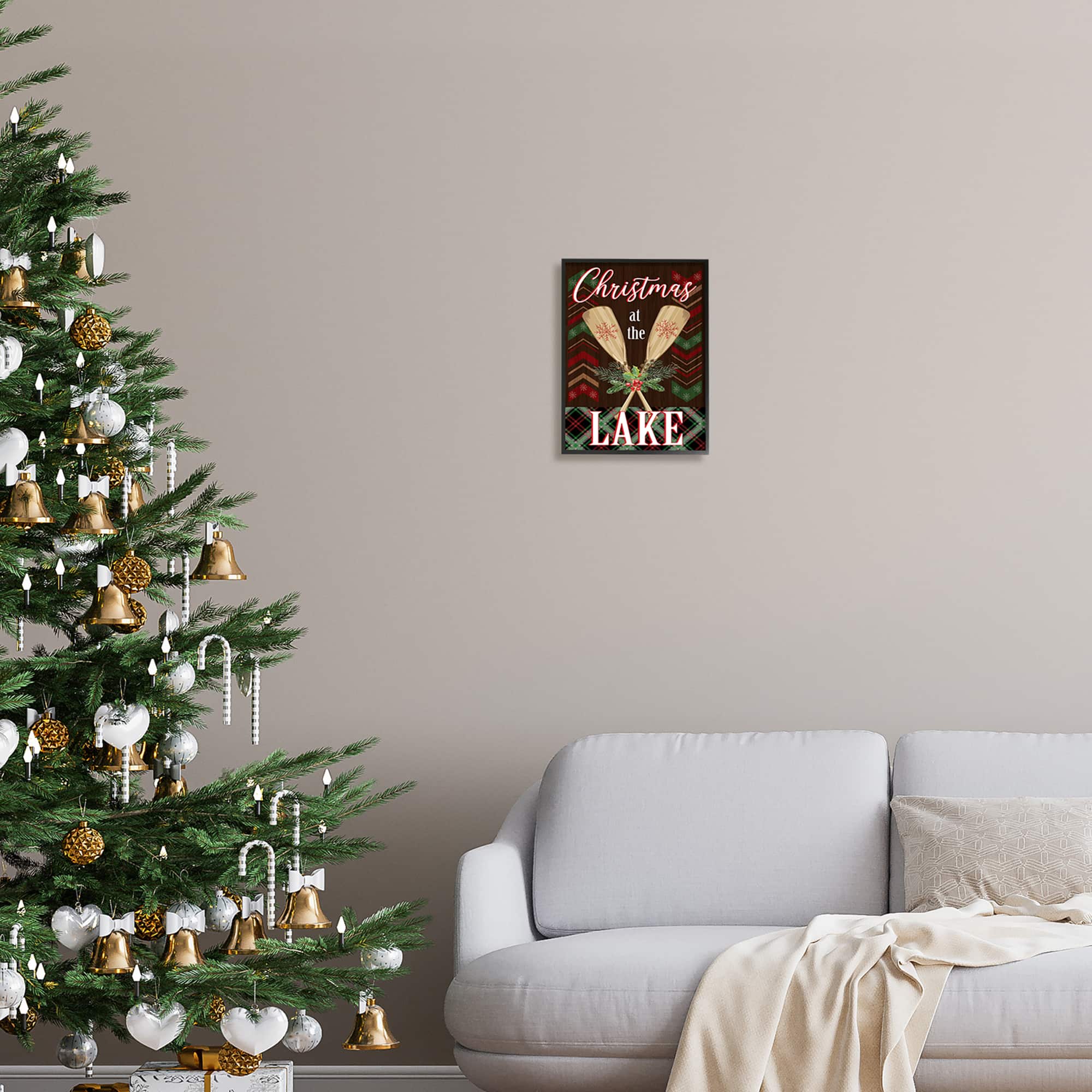 Stupell Industries Christmas At Lake Seasonal Oars Framed Giclee Art