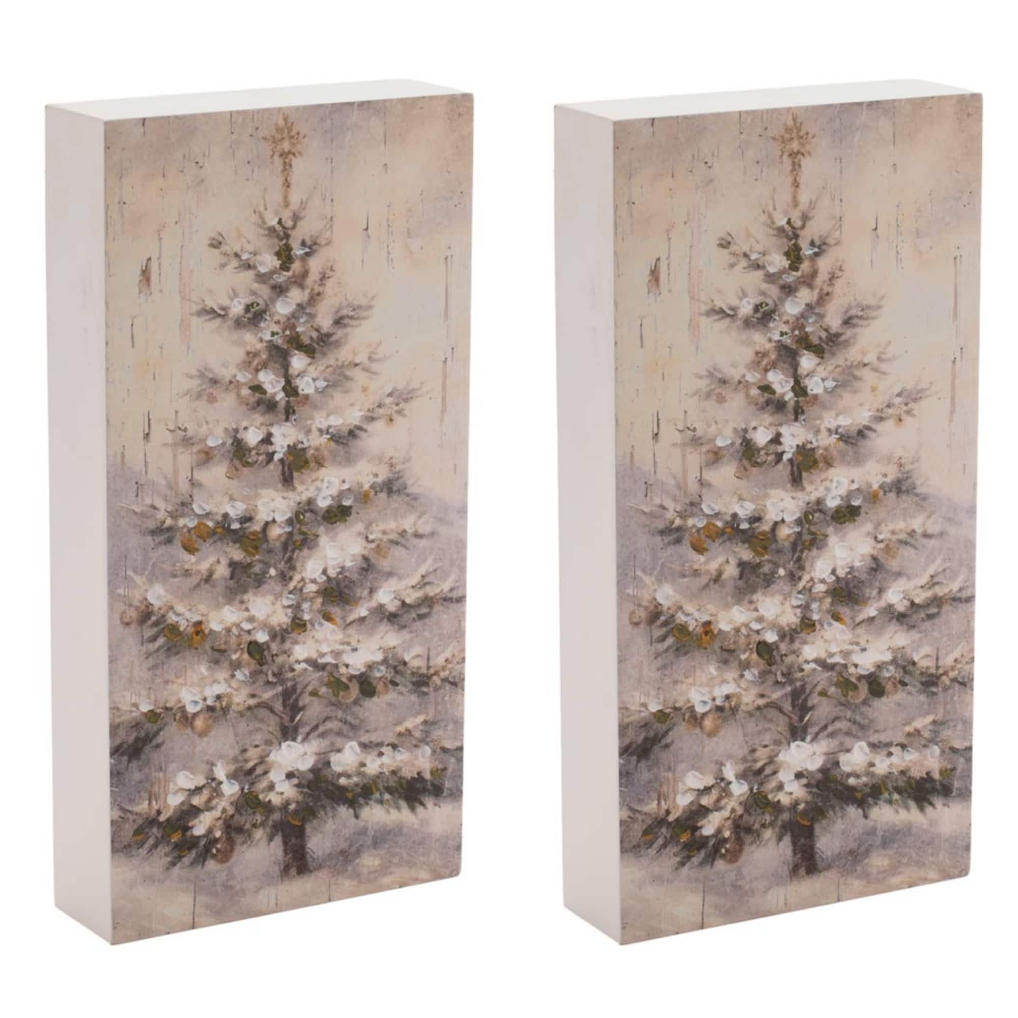 Melrose 10" Rustic Christmas Tree Block Signs, 2ct.