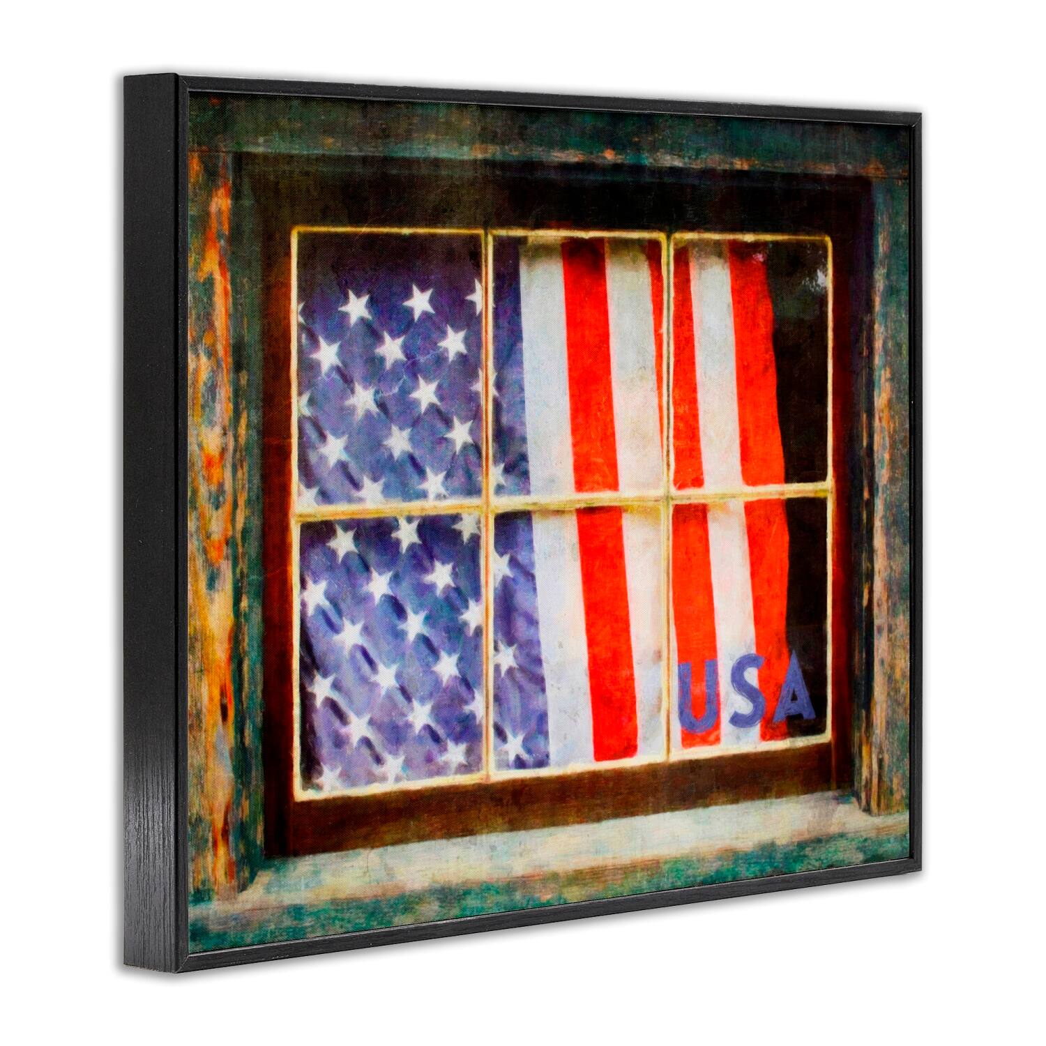 Stupell Industries Patriotic American Flag Rustic Window Festive Home Framed Giclee Art