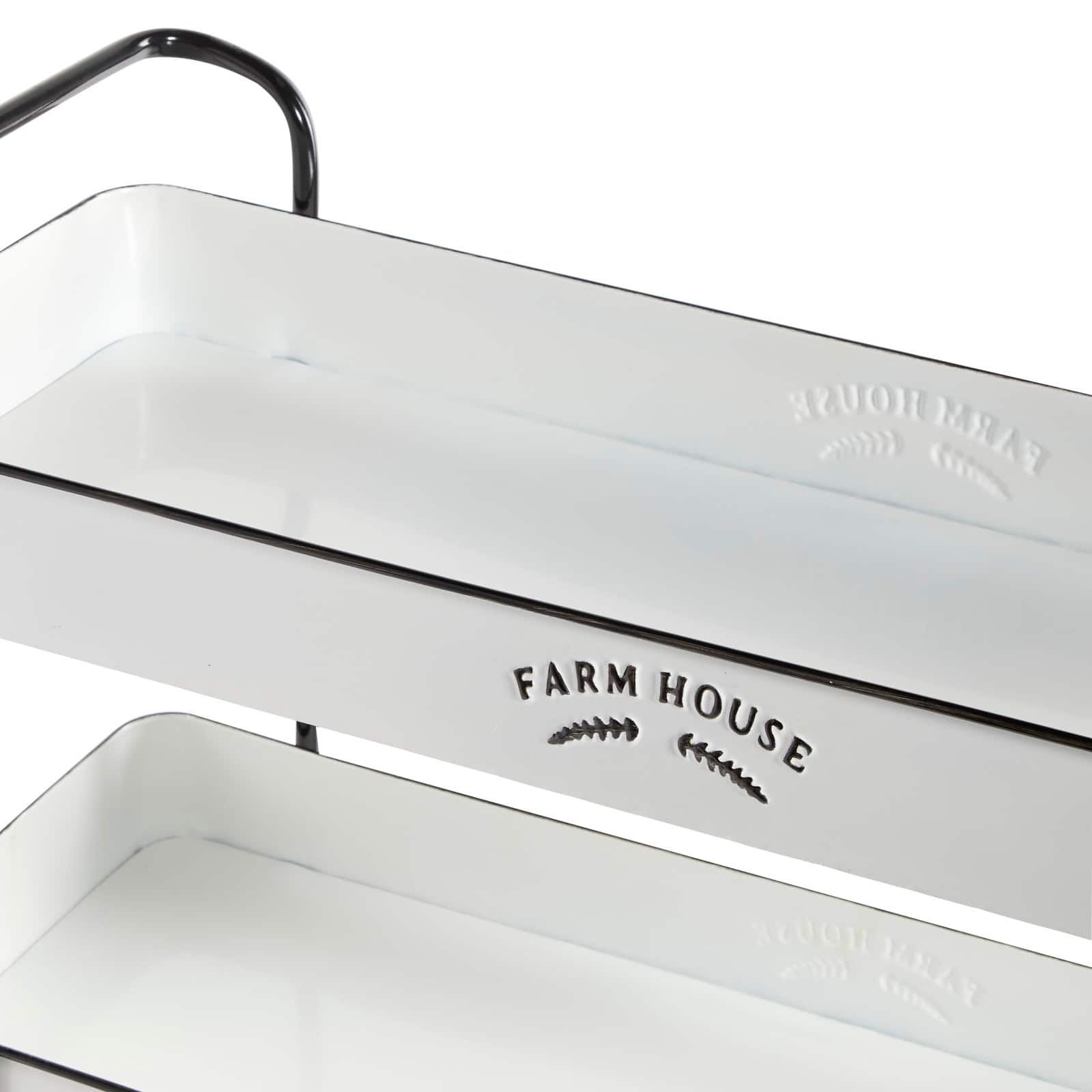 35" White Metal Farmhouse Storage Rolling Cart