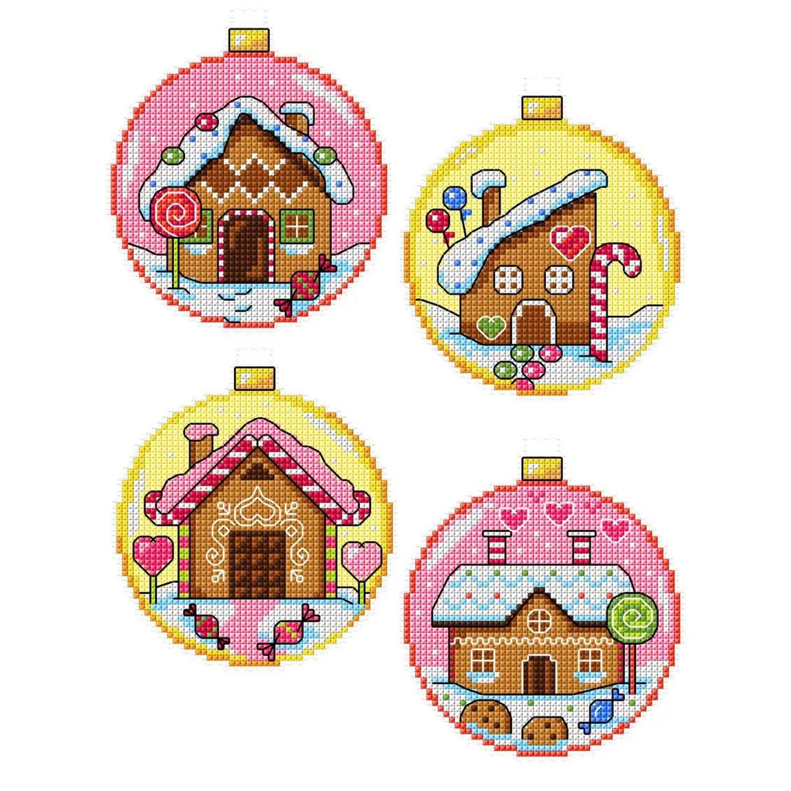 Crafting Spark Gingerbread Houses Baubles pink Counted Cross Stitch Kit
