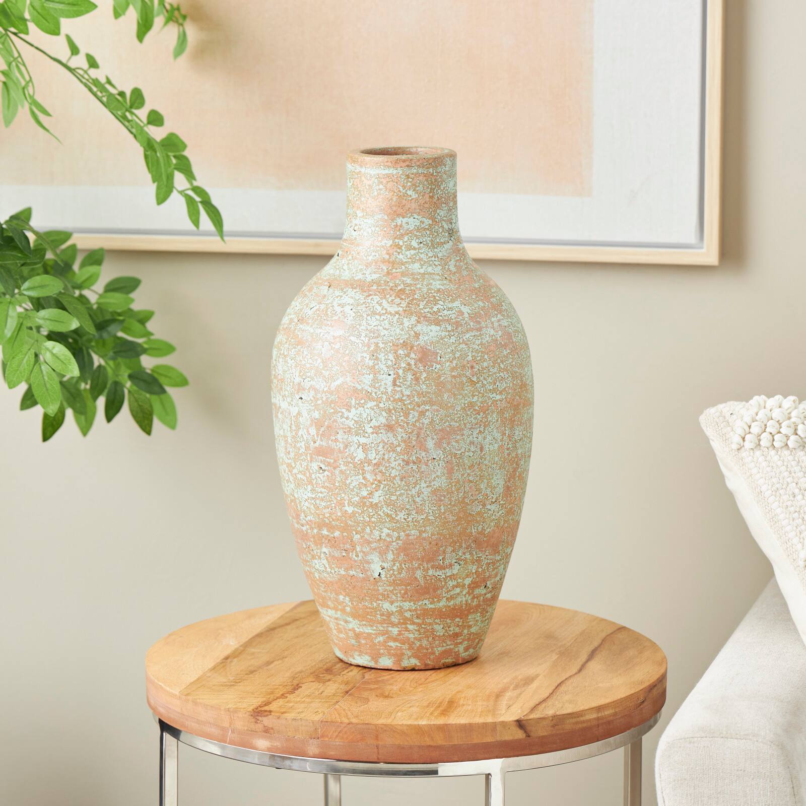 Brown Ceramic Antique Style Textured Patina Vase