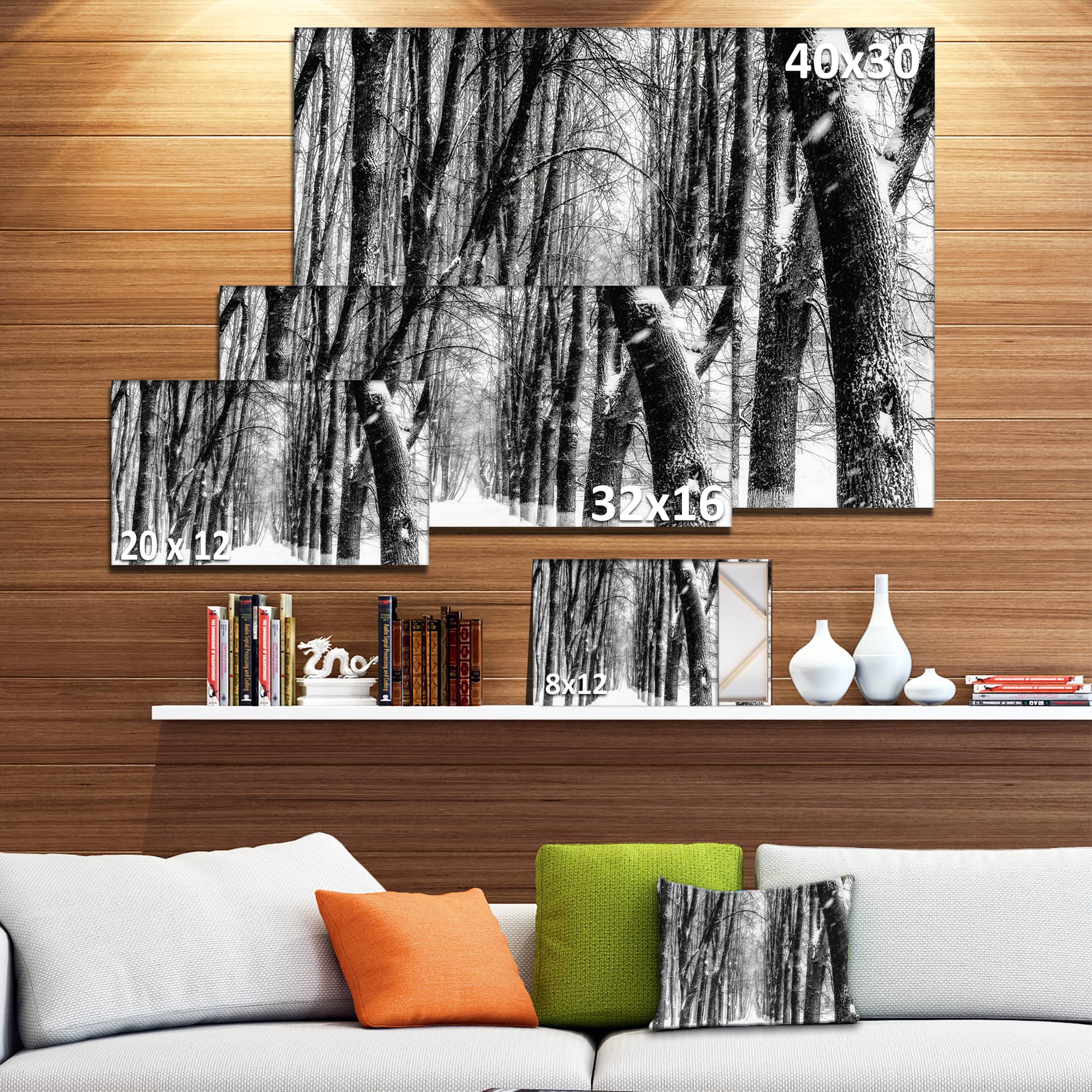 Designart - Snowy Forest Black and White - Modern Forest Canvas Art