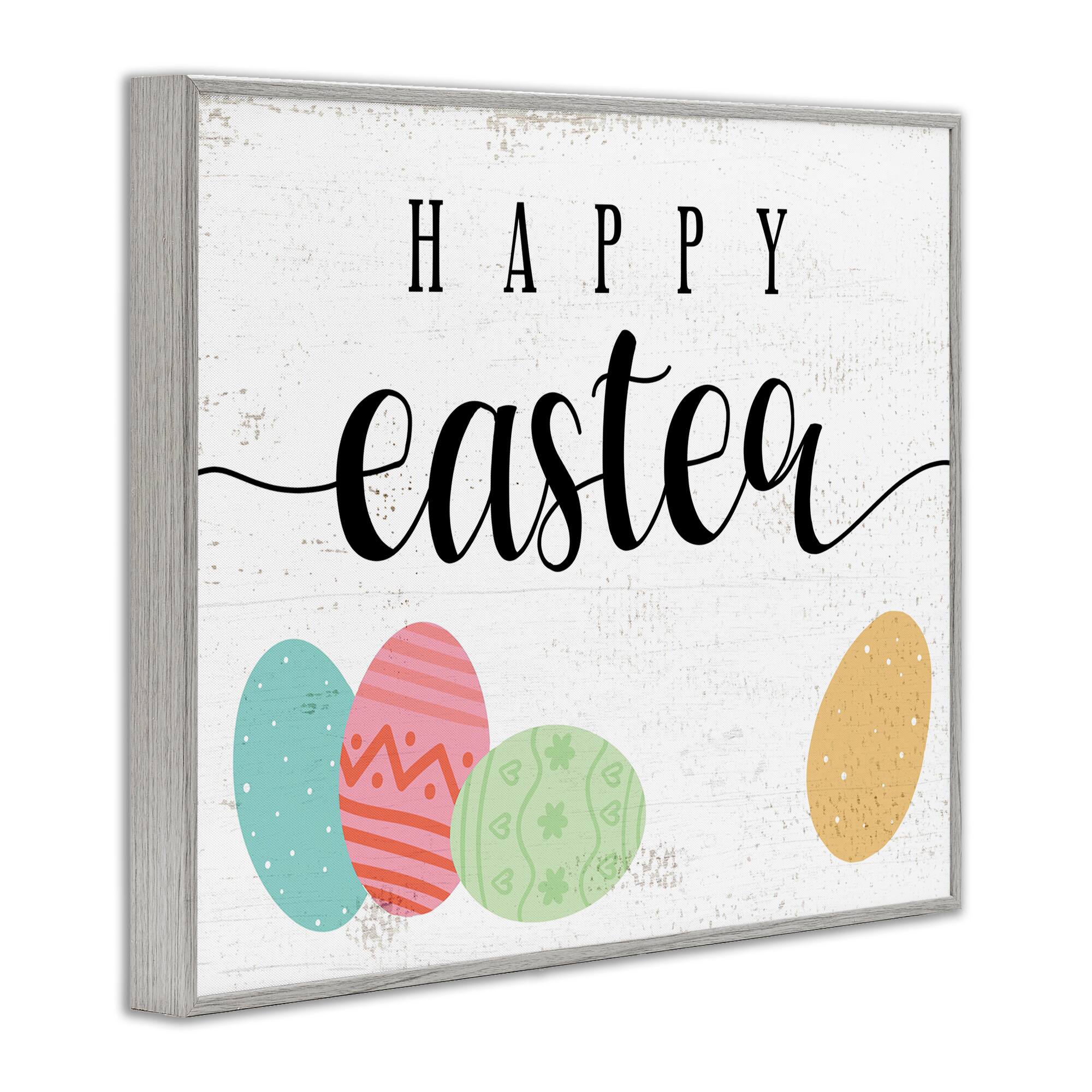 Stupell Industries Happy Easter Greeting Fun Pattern Spring Holiday Eggs Framed Giclee Art