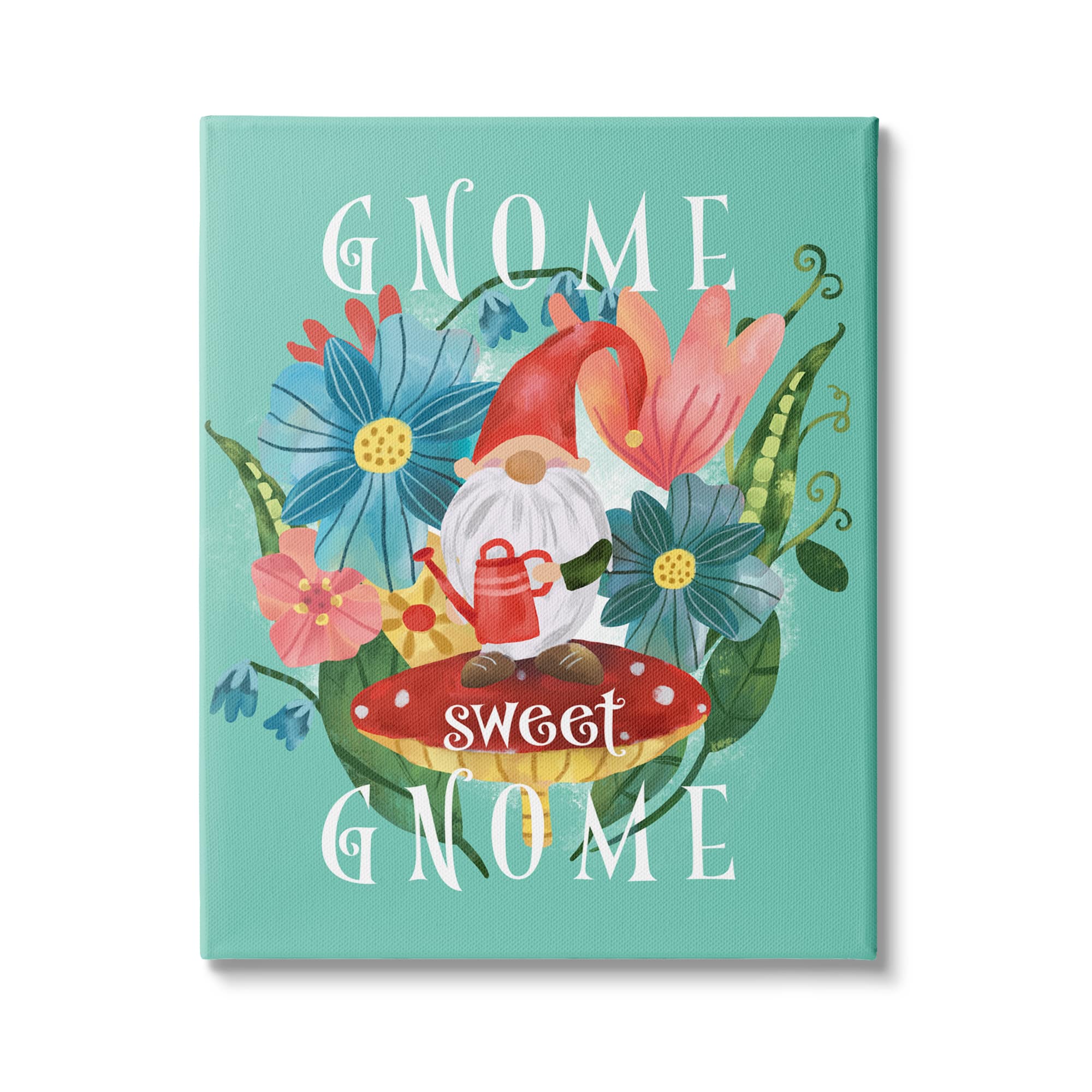 Stupell Industries Gnome Sweet Gnome Phrase Spring Floral Mushroom Garden Canvas Wall Art