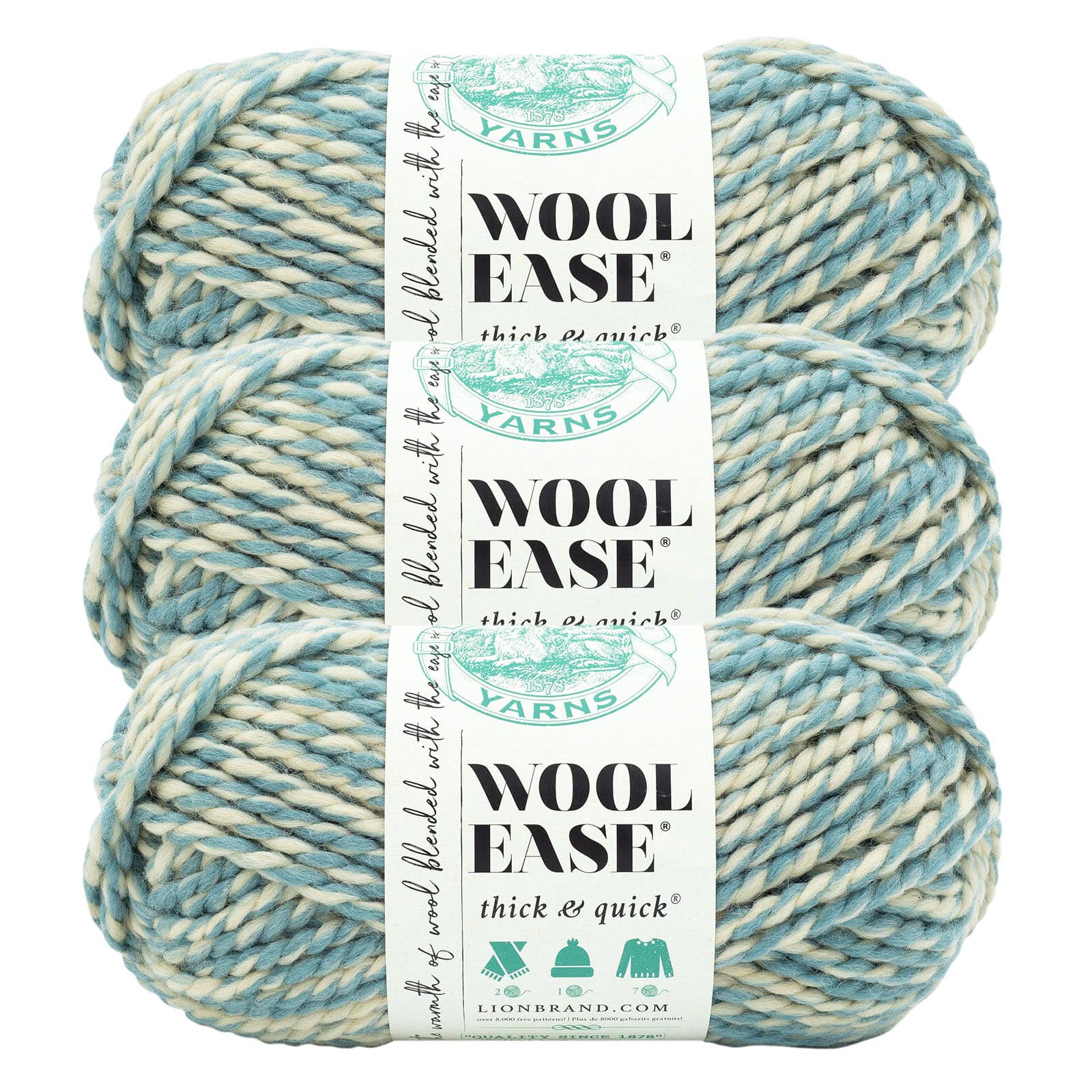 3 Pack Lion Brand® Wool-Ease® Thick & Quick® Prints & Stripes Yarn