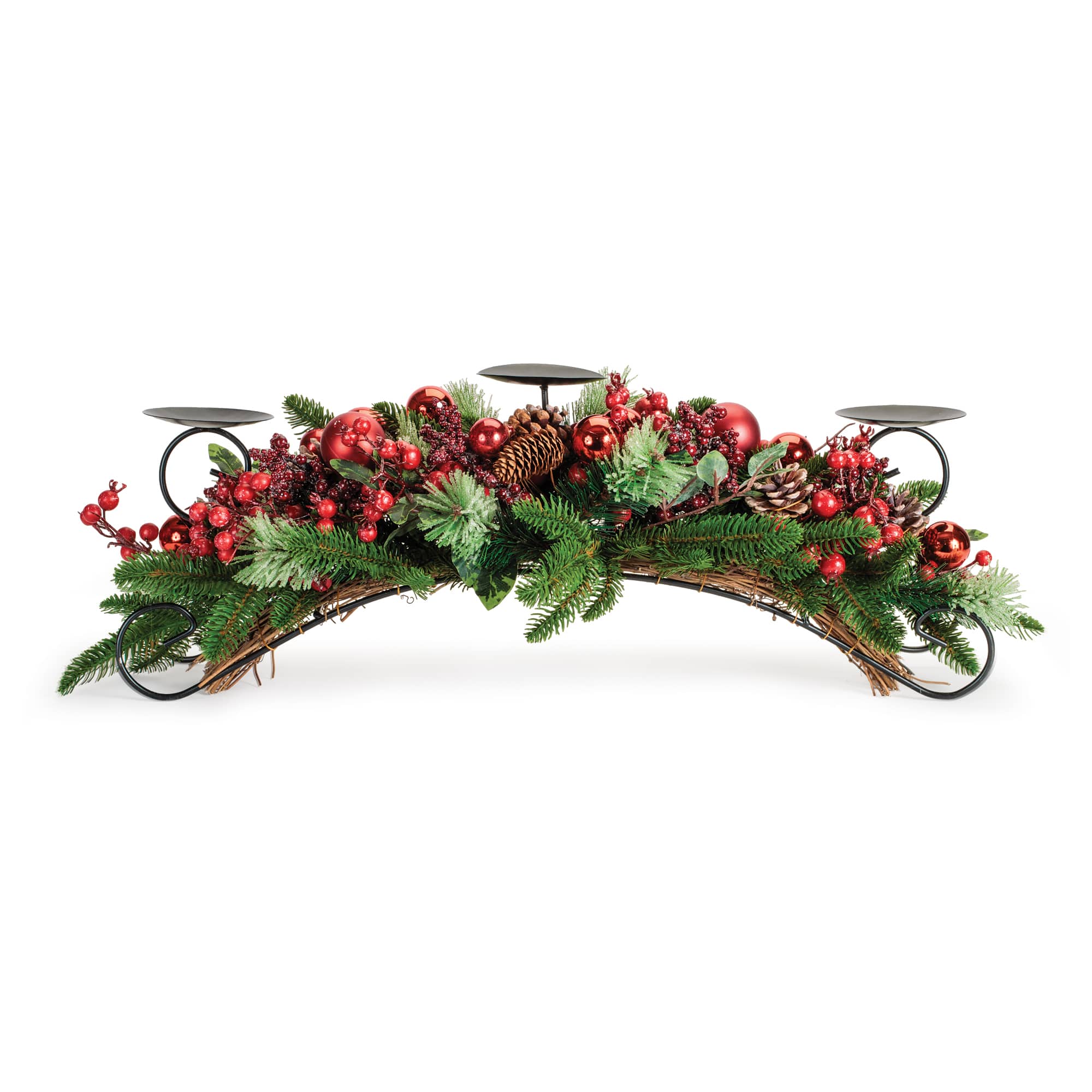Melrose Decorated Pine & Berry Centerpiece Candle Holder