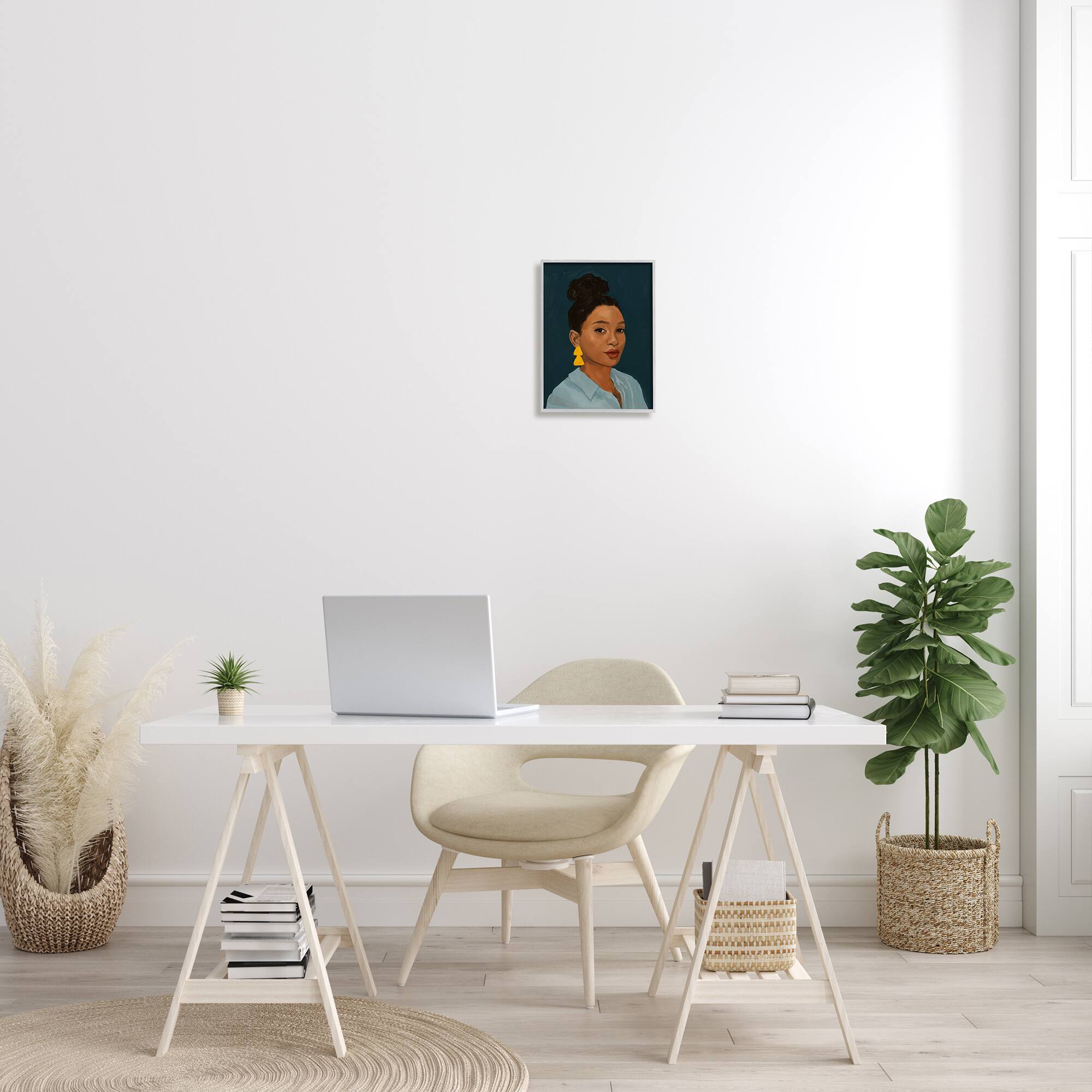 Stupell Industries Sophisticated Female Portrait With Yellow Triangle Earrings Framed Wall Art