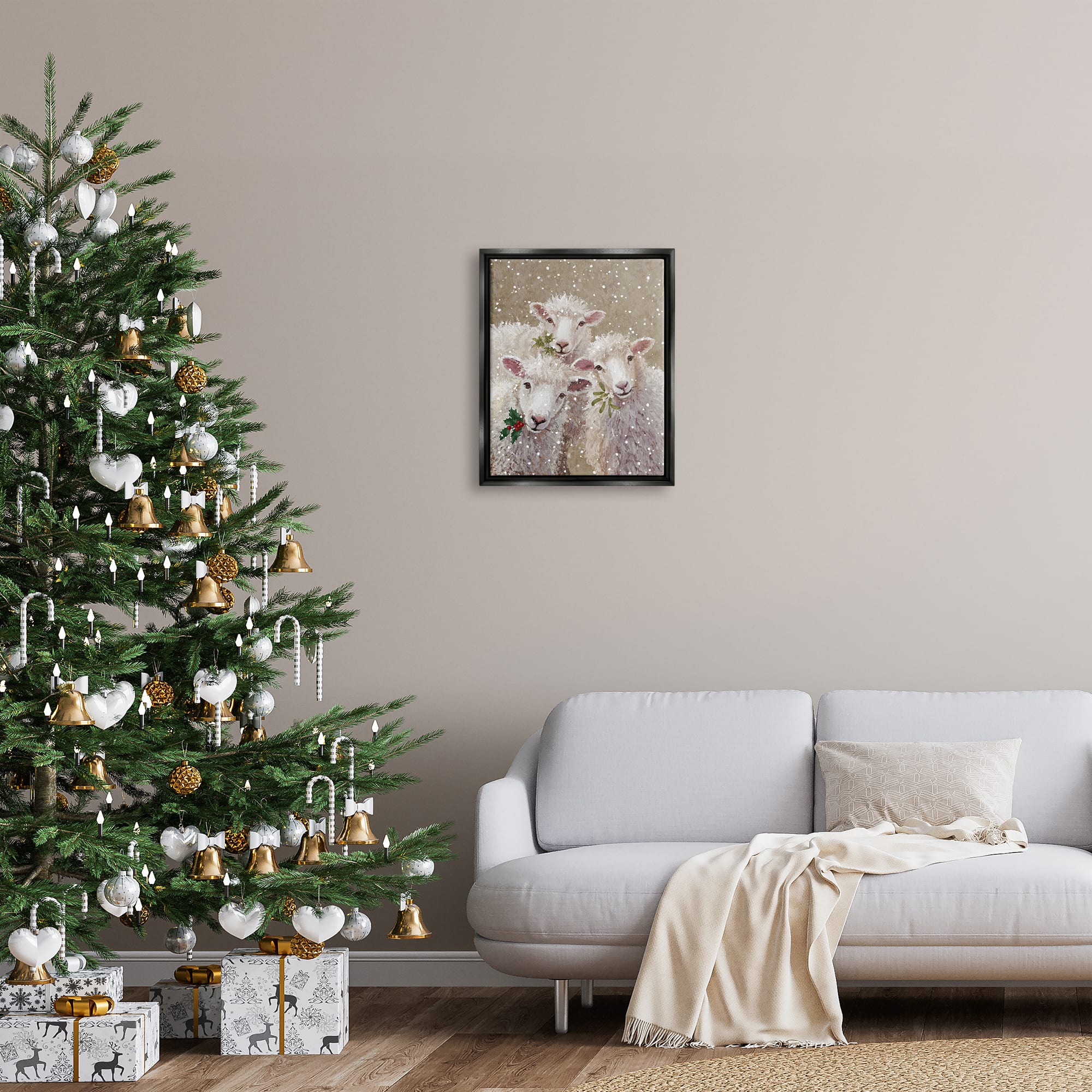 Stupell Industries Winter Sheep Trio Farm Animals Framed Floater Canvas Wall Art