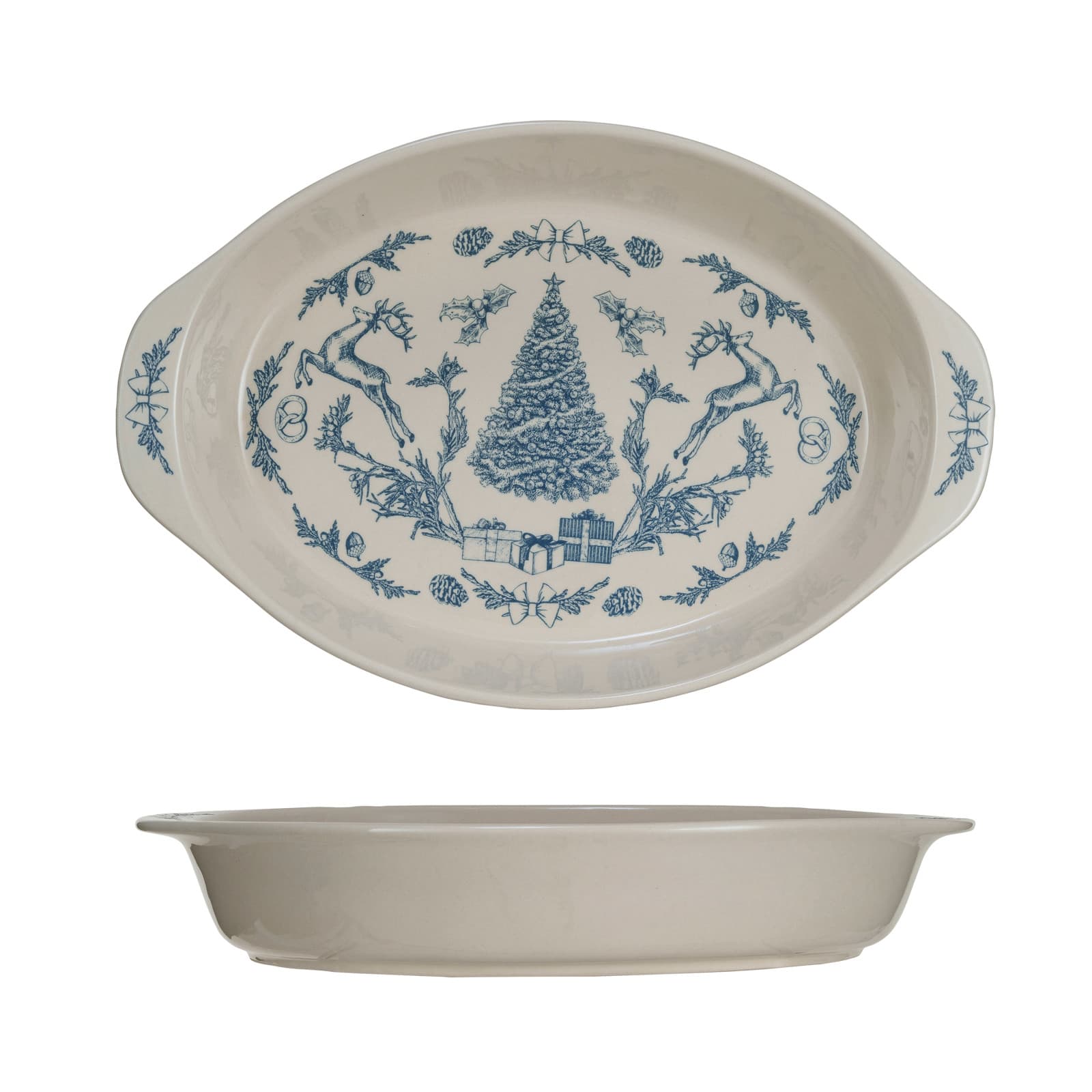 Hello Honey® 2qt. Blue & Cream Classic Holiday Stoneware Baker with Handles