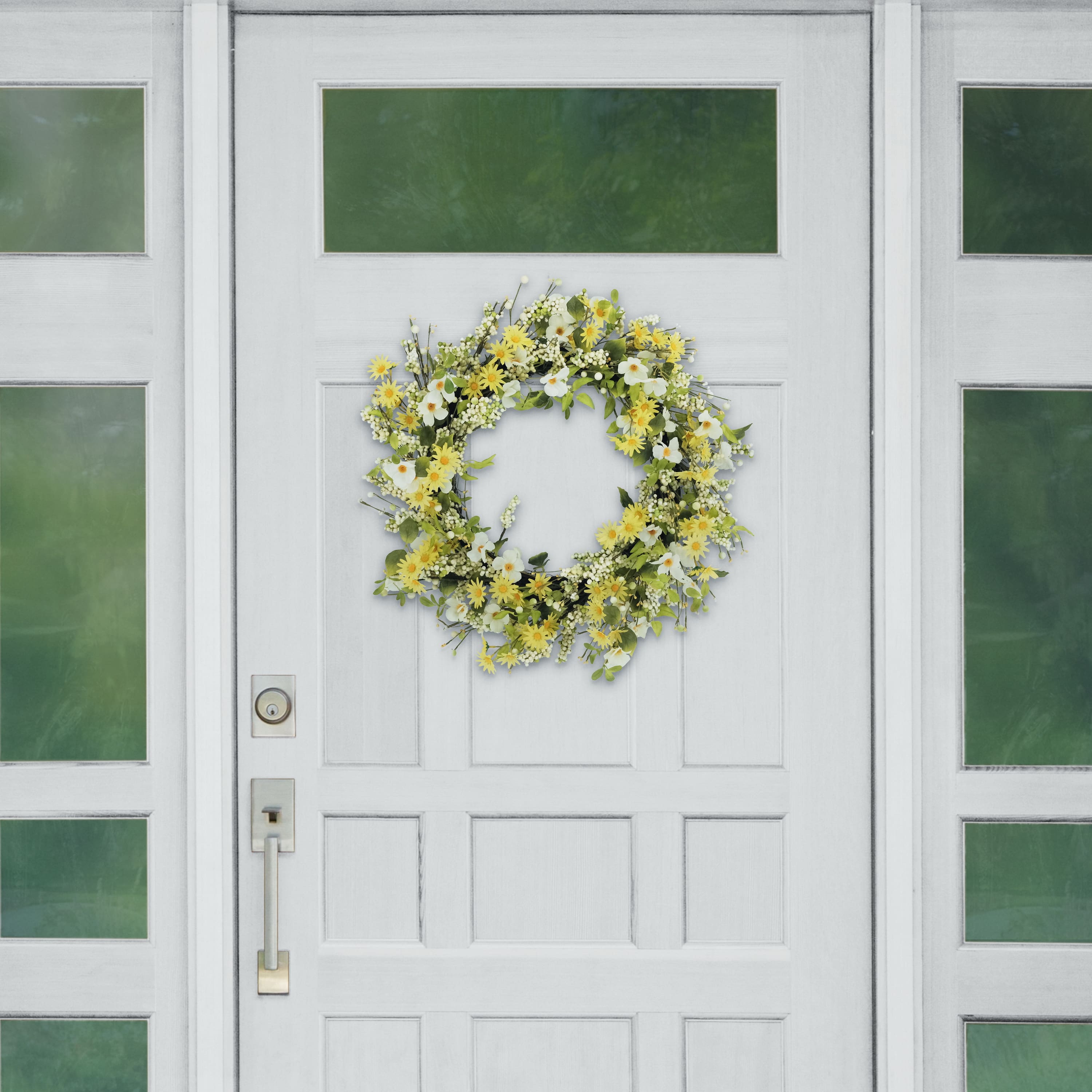 6 Pack: 30" Yellow & White Dogwood & Daisy Floral Spring Wreath