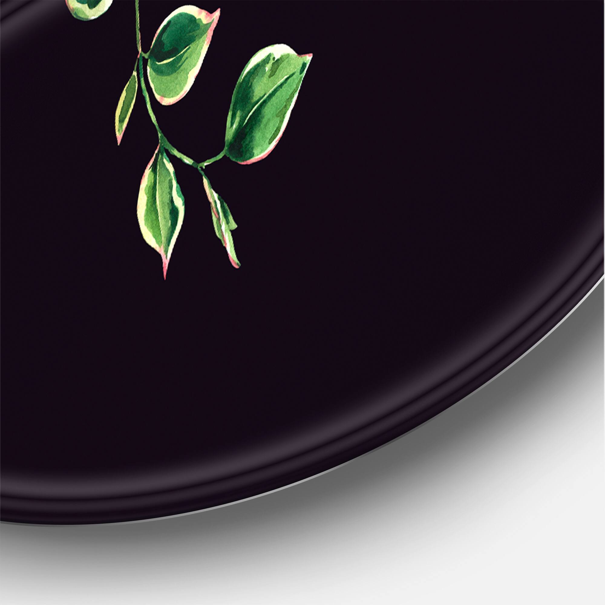 Designart - Floral Tropical Leaves Om Black - Farmhouse Metal Circle Wall Art