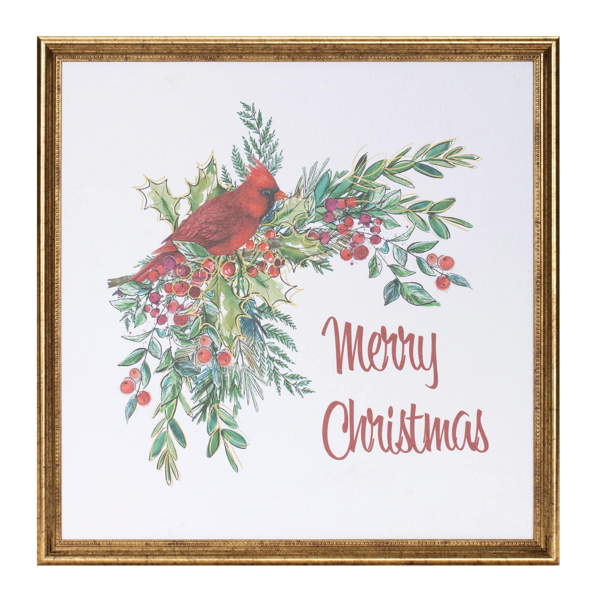 Melrose 16" x 16" Framed Merry Christmas Cardinal Print Wall Décor in Red/White/Green | Michaels®