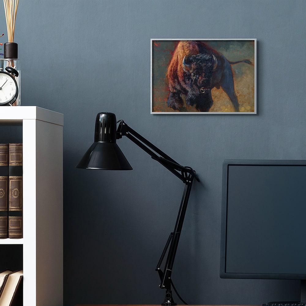 Stupell Industries Running Bull Portrait Masculine Cattle Pose in Gray Frame Wall Art