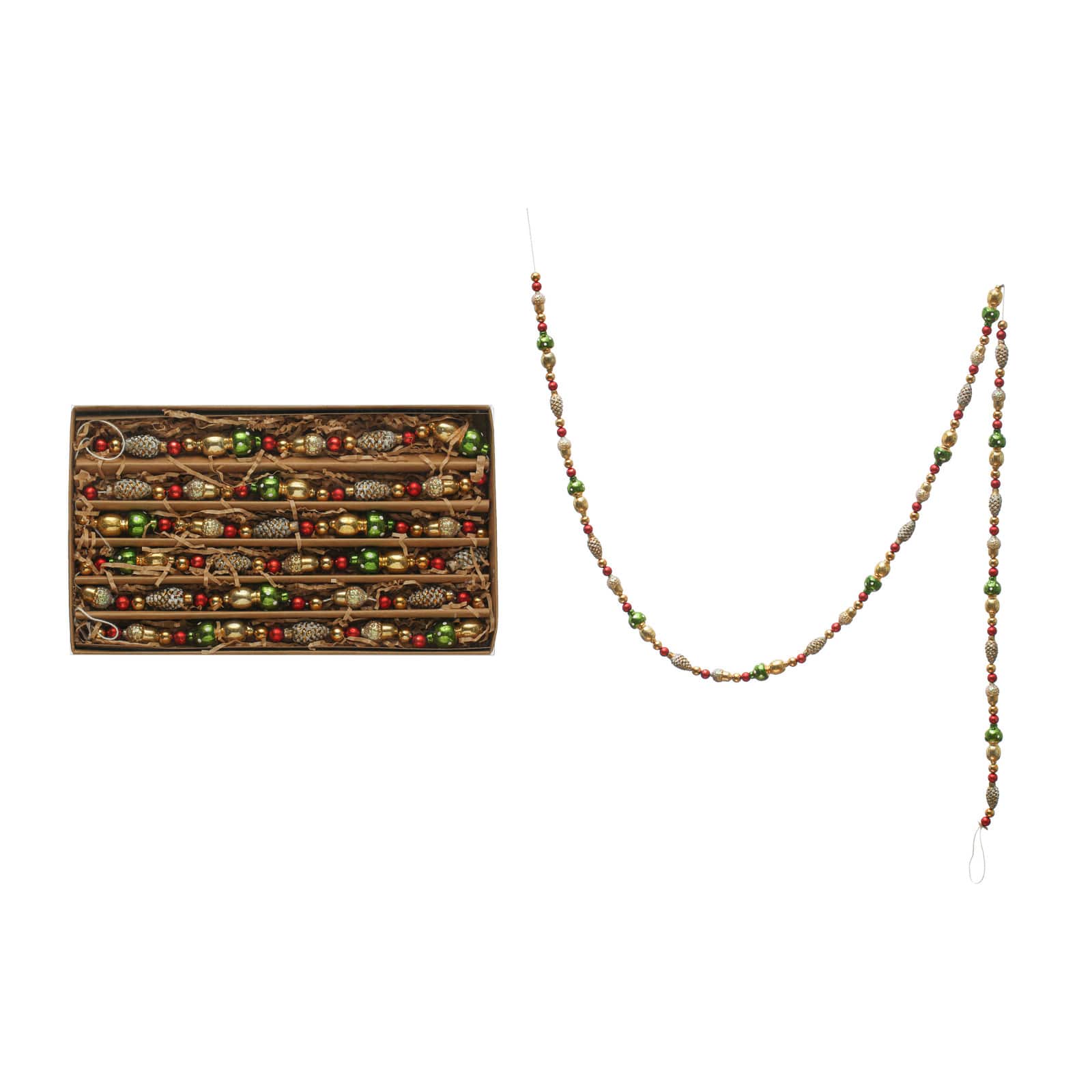 Hello Honey® 6ft. Multicolor Glass Pinecones, Acorns & Mushrooms Garland in Box