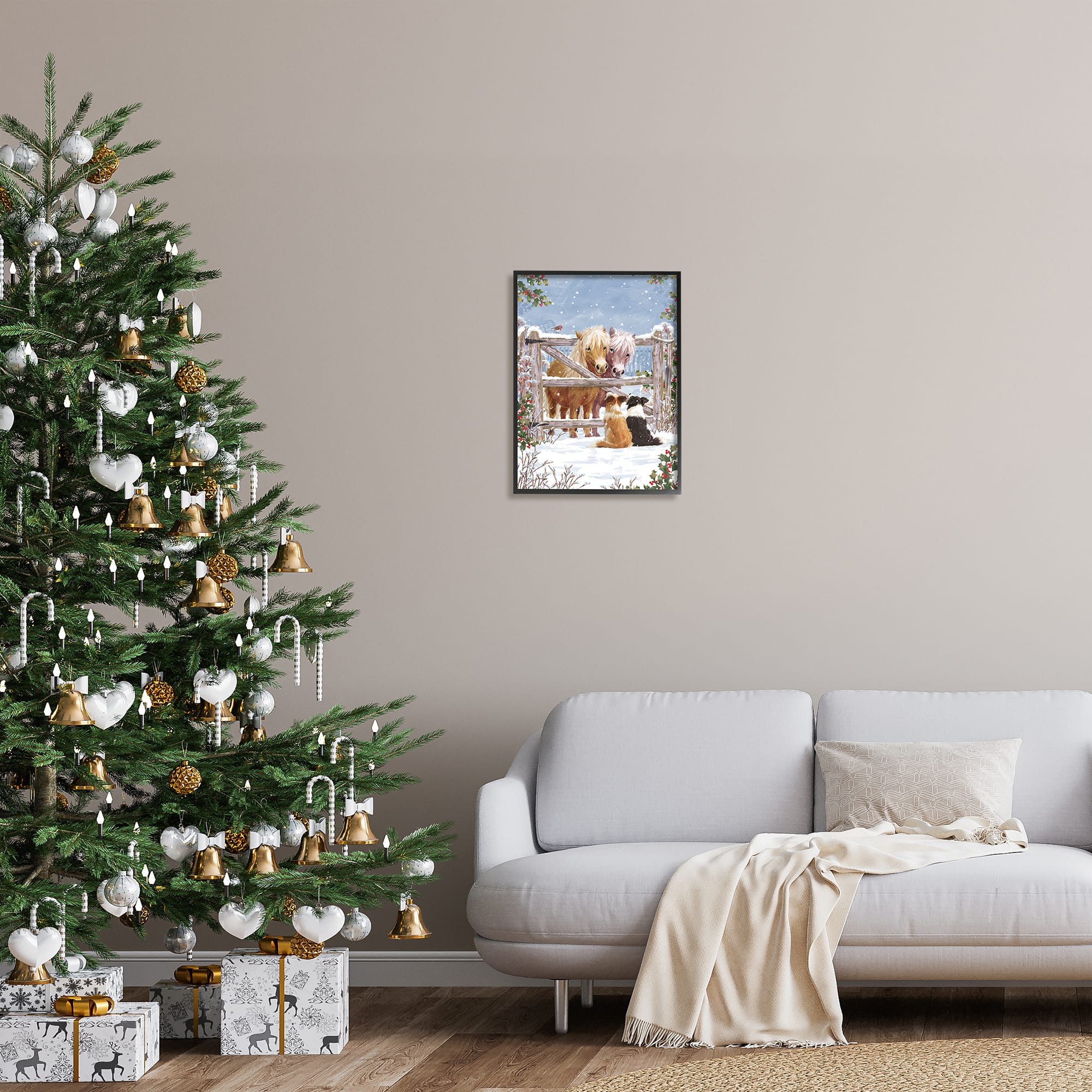 Stupell Industries Ponies & Dogs Winter Farm Scene Framed Giclee Art