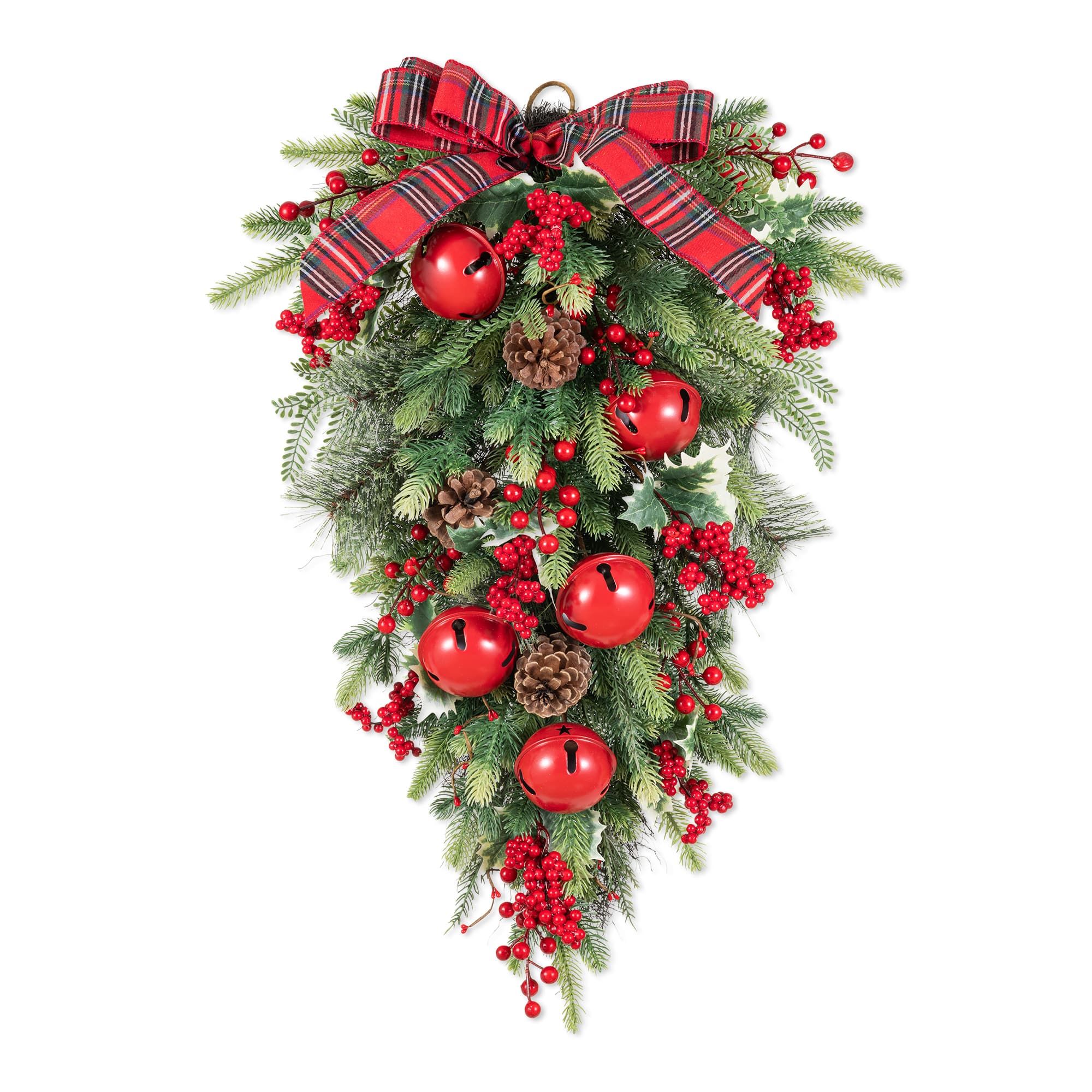 Glitzhome 28"H Christmas Bell Pinecone & Berry Bow Teardrop - Pattern/Print