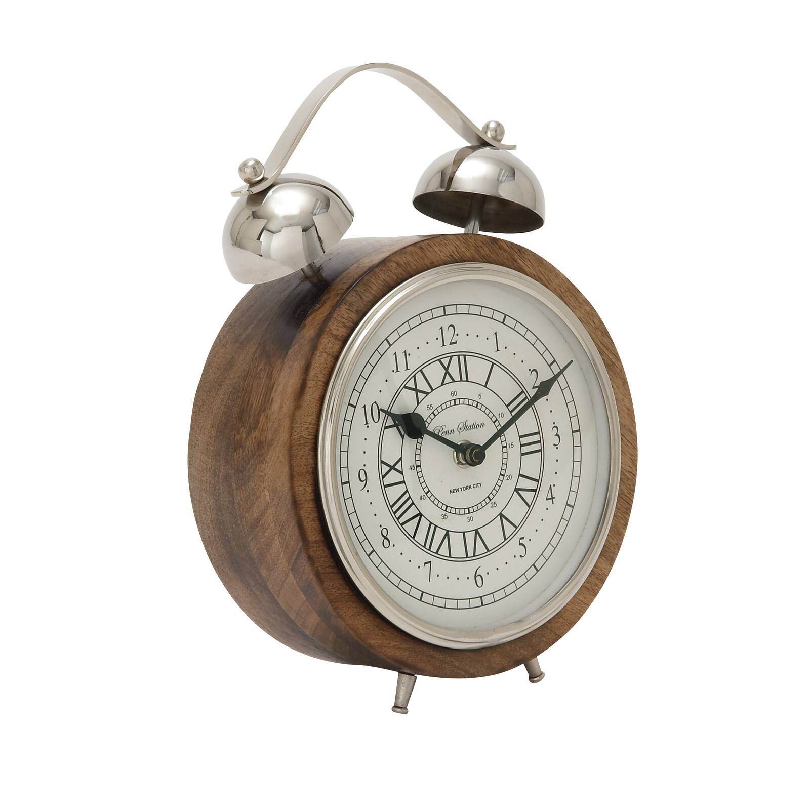 10" Brown Mango Wood & Aluminum Clock