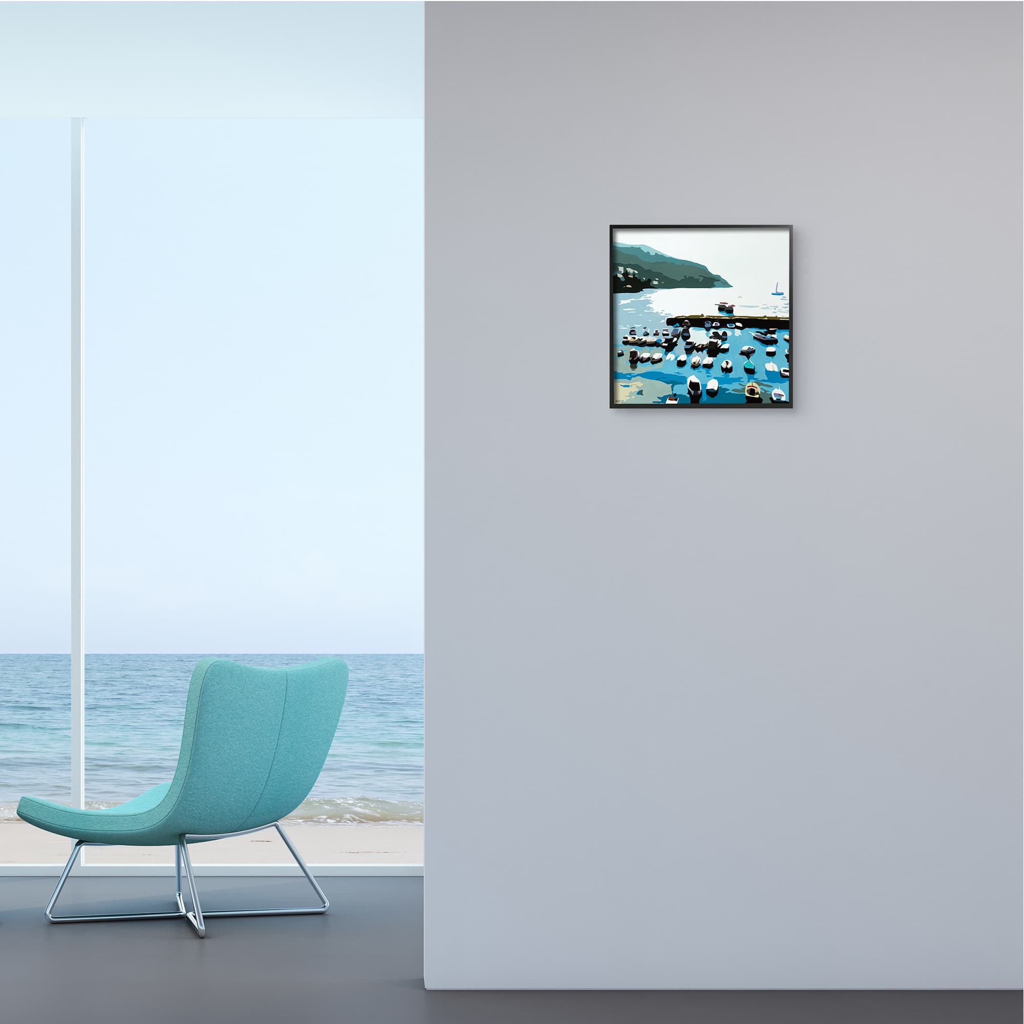Stupell Industries Boating Docks at Lake Soft Edge Nautical Landscape Black Framed Wall Art