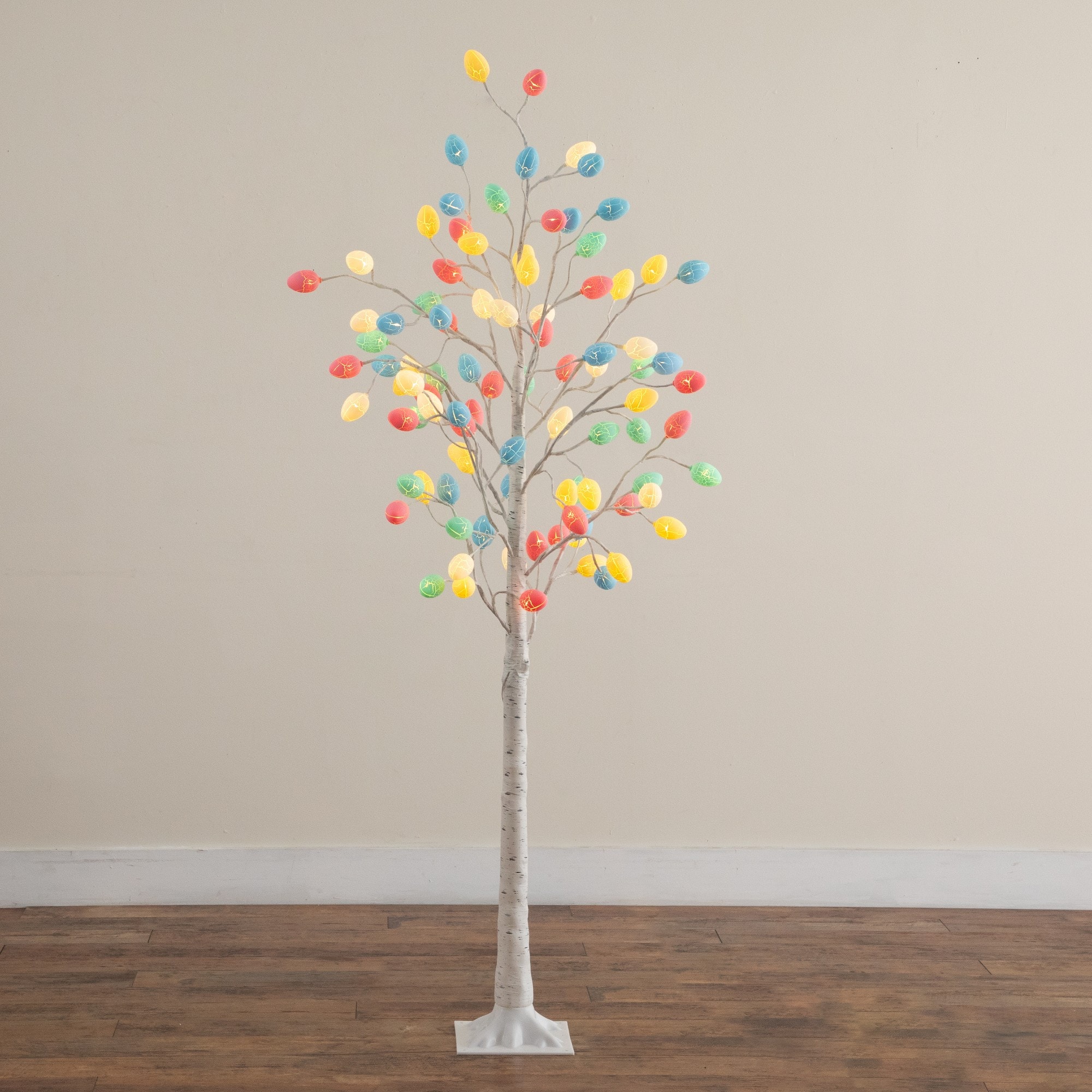 6ft. Pre-Lit Artificial Easter Twig Tree with 96 Egg Shaped LED Ornaments