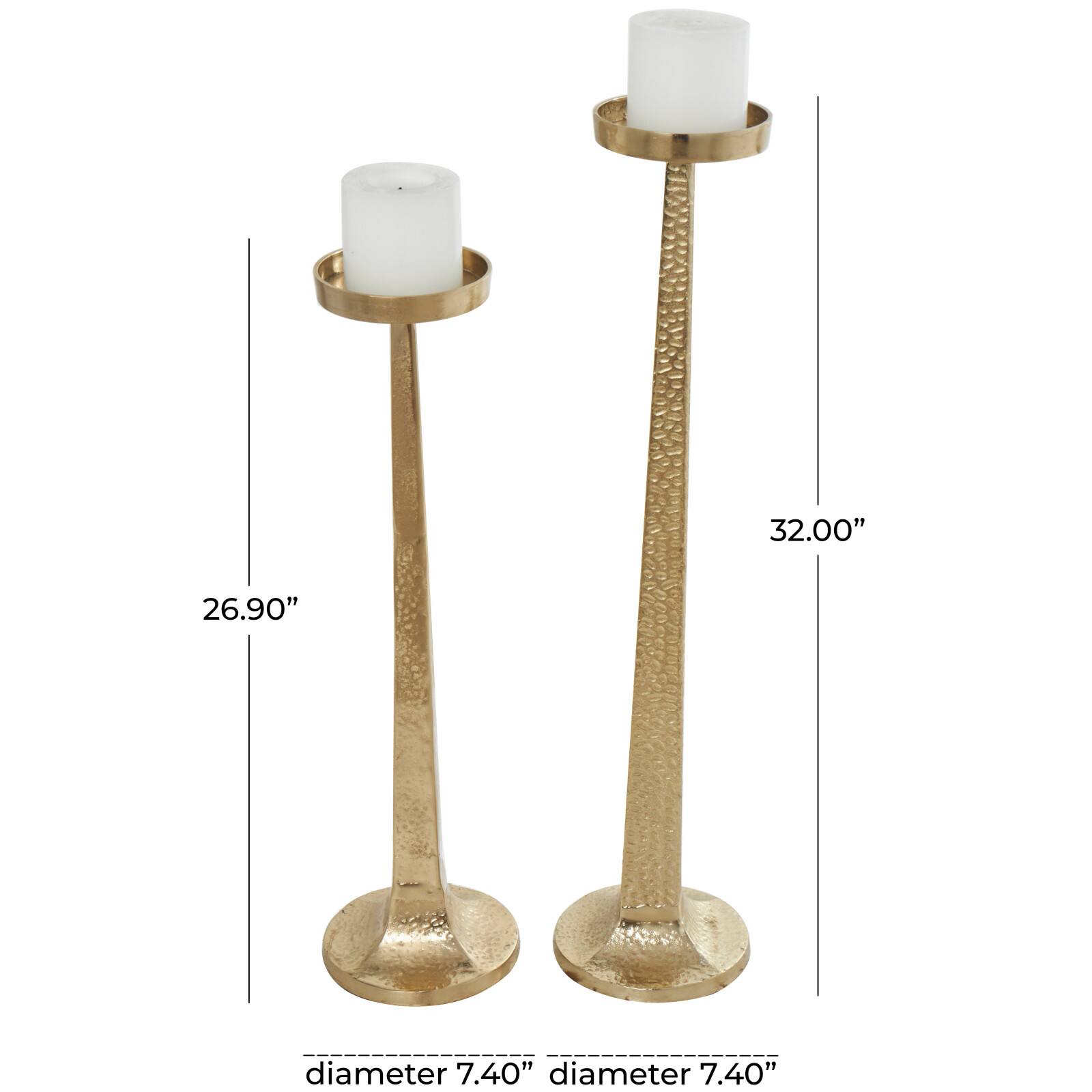 Gold Aluminum Tall Hammered Candle Holder Set
