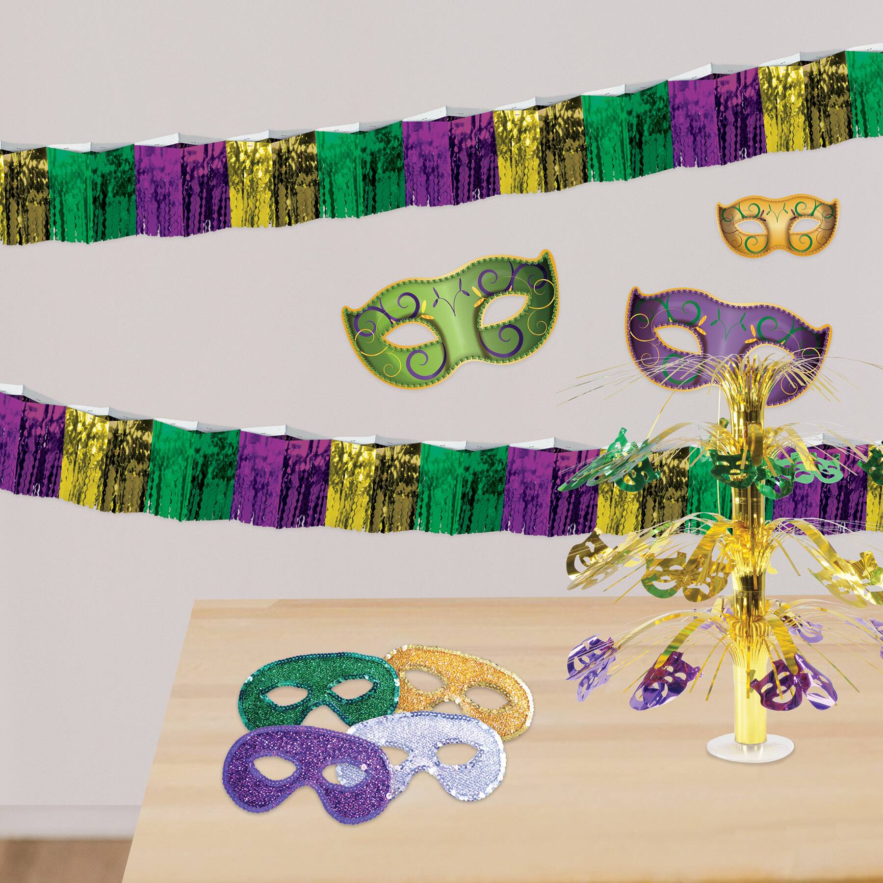Beistle 12" x 12ft. Mardi Gras 2-Ply Diamond Metallic Fringe Drape