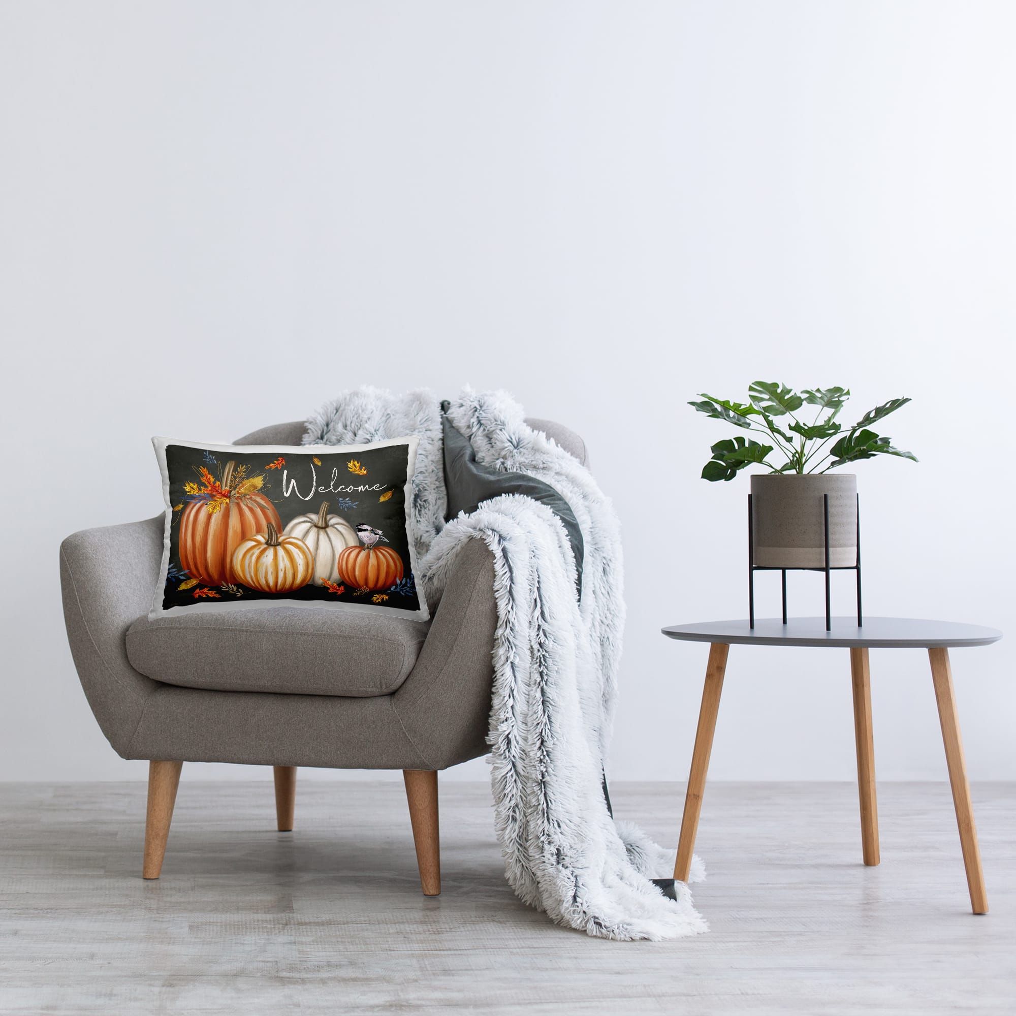 Stupell Industries Welcome with Autumnal Pumpkins Decorative Printed Throw Pillow