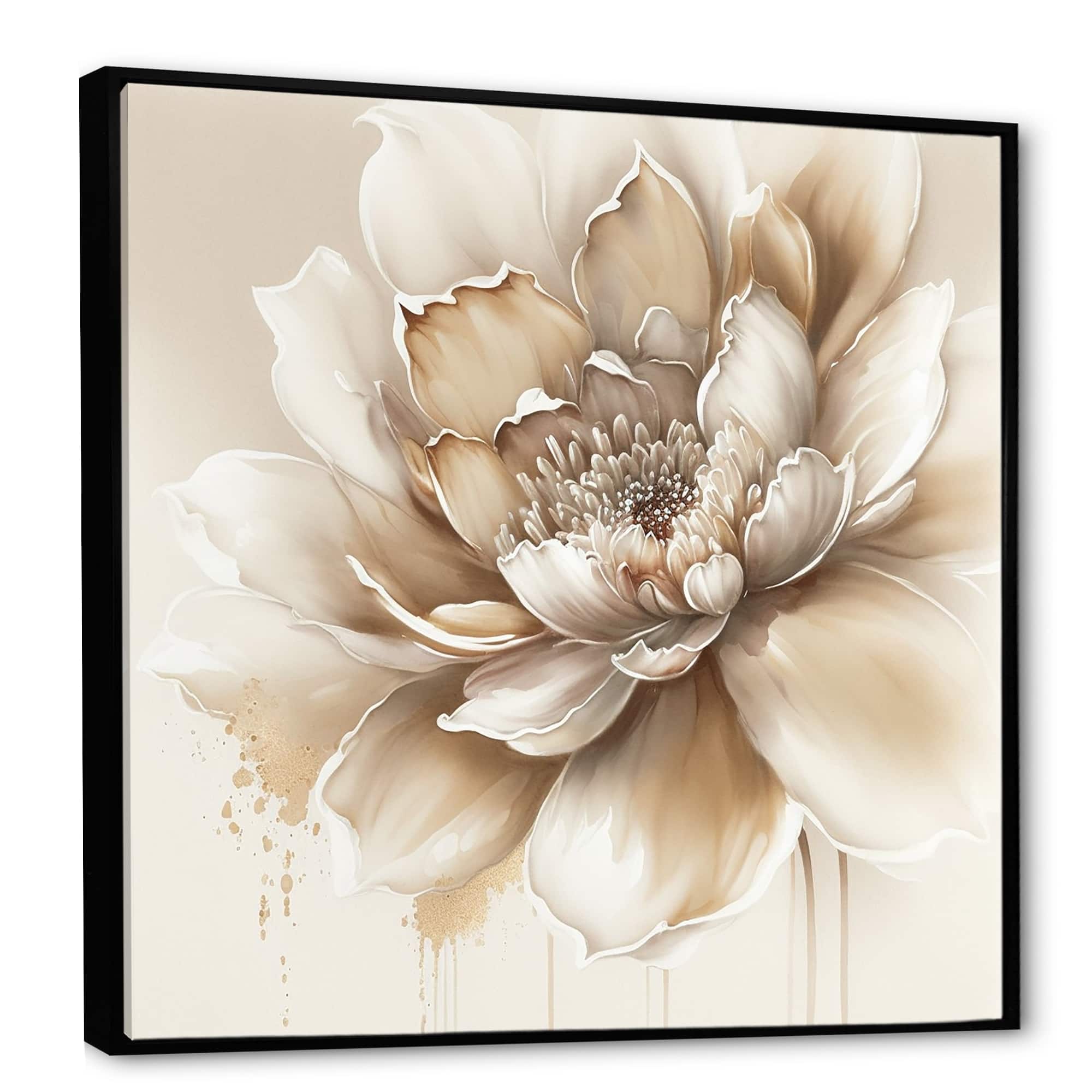 Designart 'Blooming Beige Floral Design III' Floral & Botanical Framed Canvas Wall Art