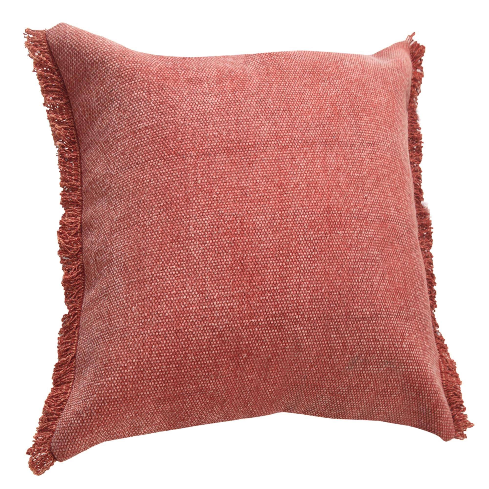 HomeRoots 20" x 20" Dusty Rose Cotton Throw Pillow with Fringe