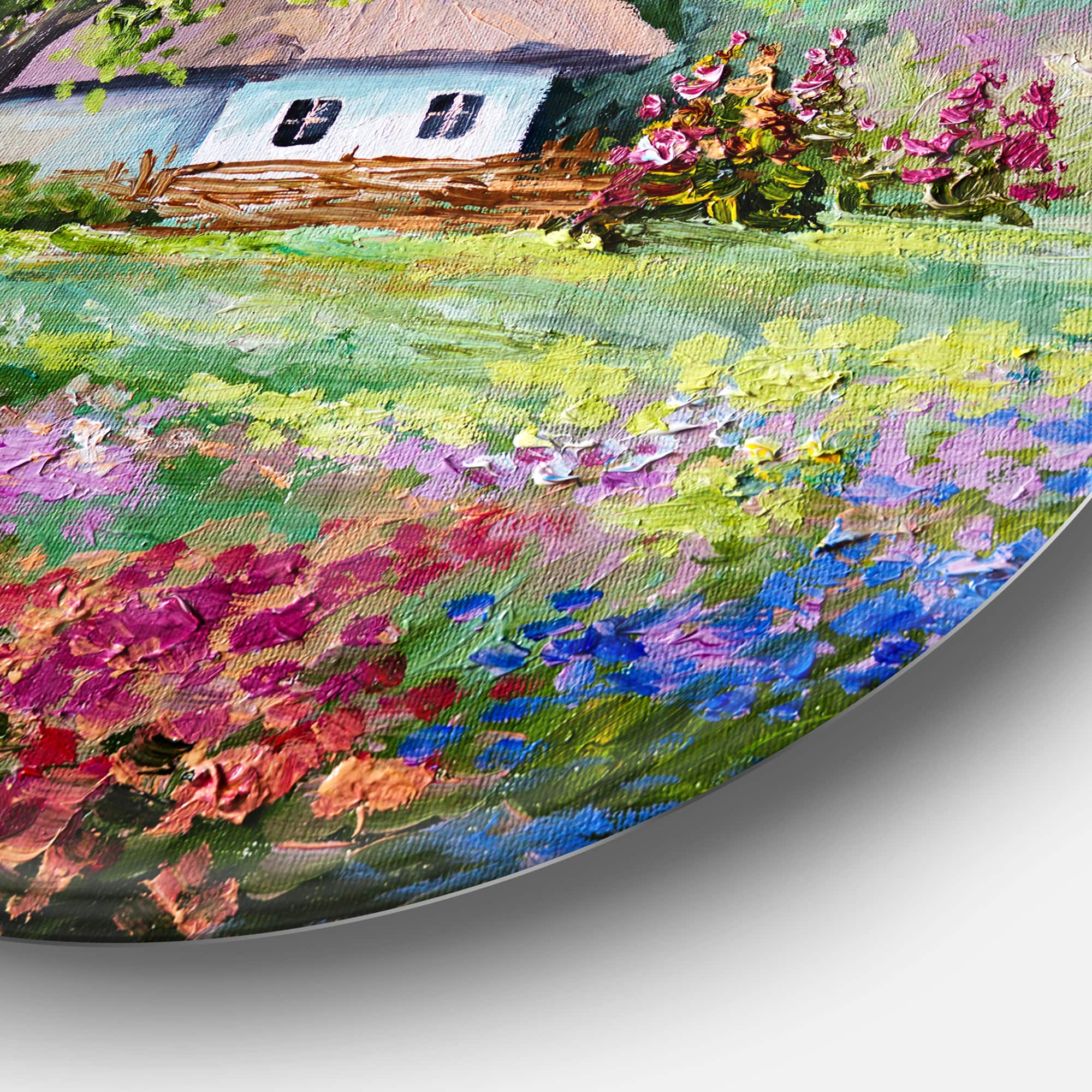 Designart - House in the Village Oil Painting' Landscape Circle Metal Wall Art