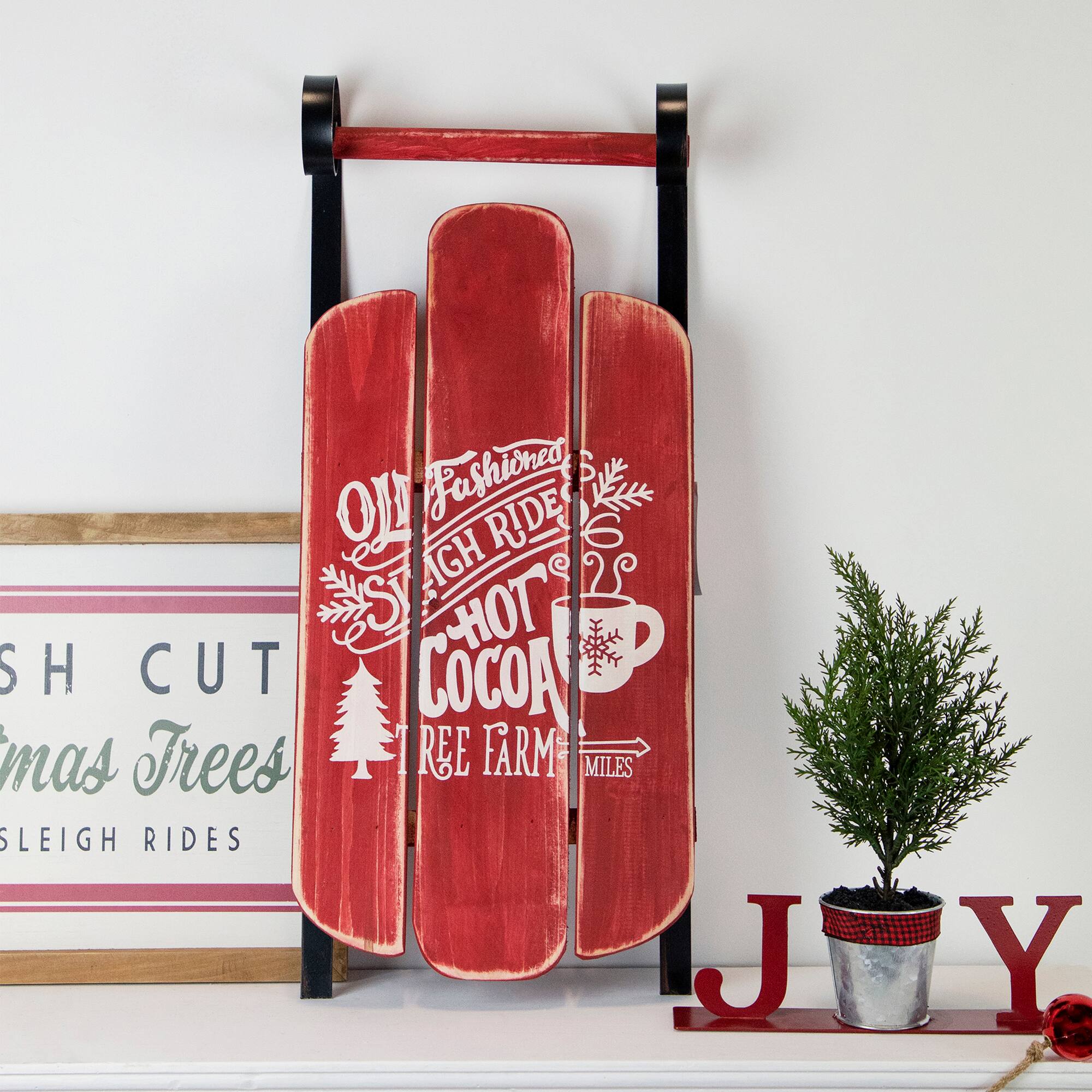 23'' Red Wooden Christmas Snow Sled Decoration