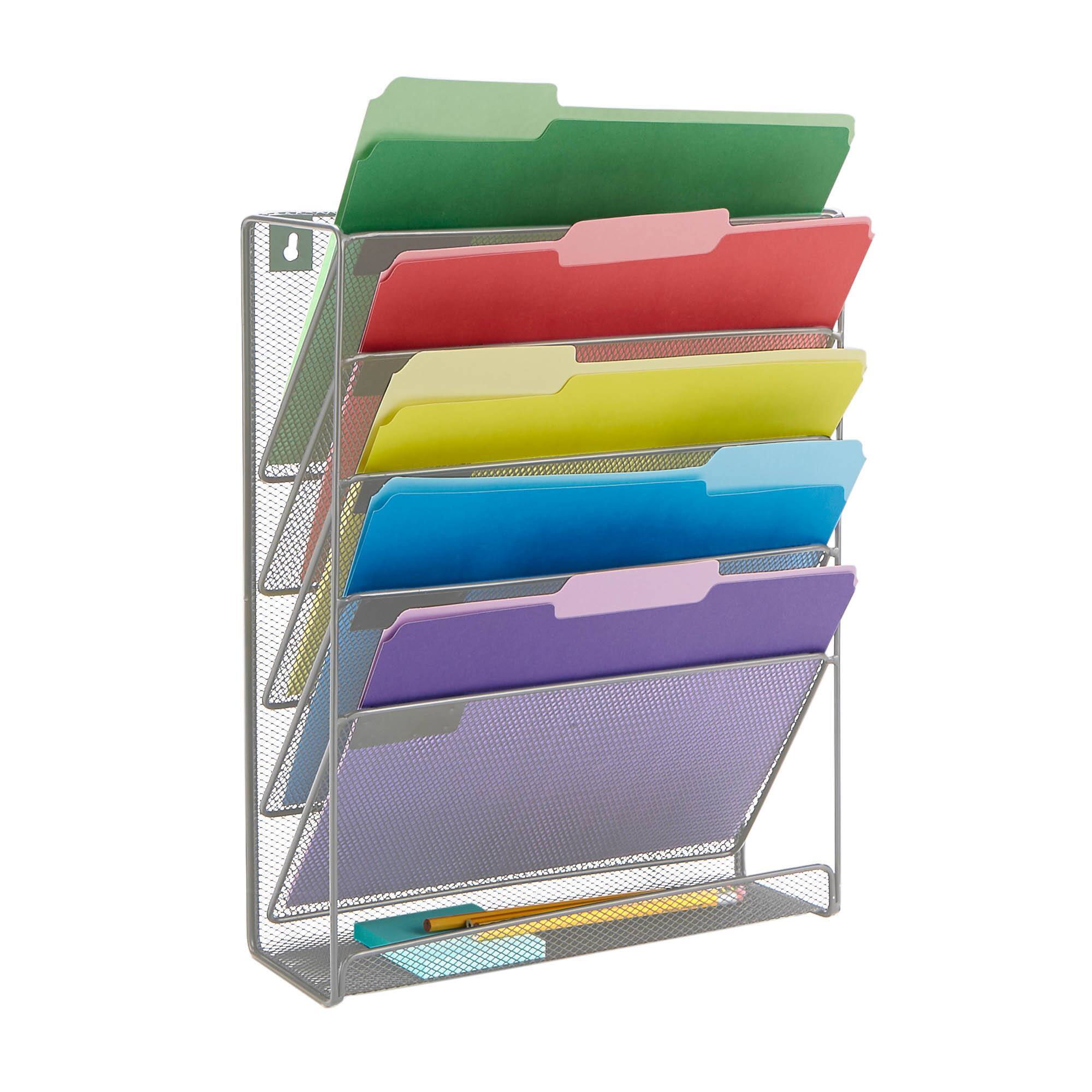 Mind Reader 6 Compartment Vertical Hanging Wall File & Chart Organizer