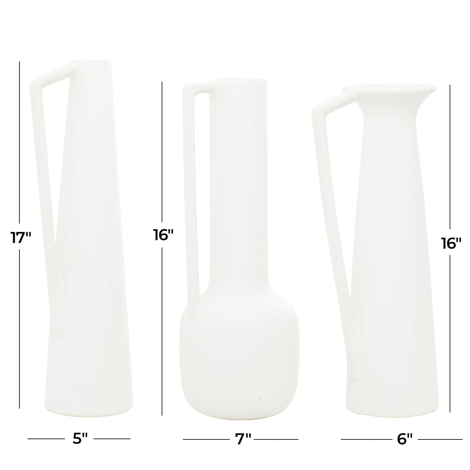 CosmoLiving by Cosmopolitan Set of 3 White Ceramic Modern Vase, 17", 16", 16"