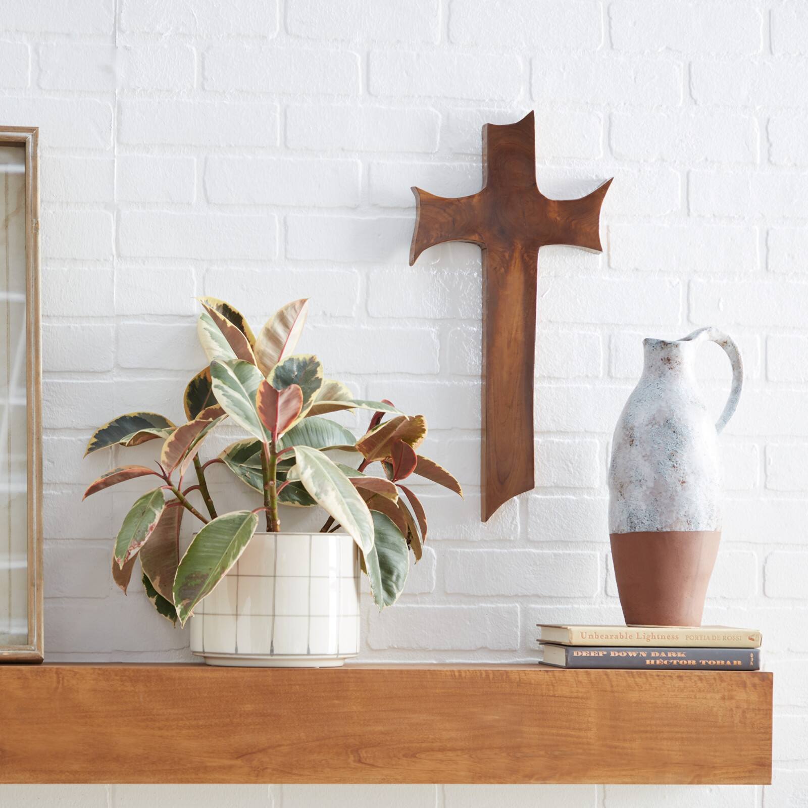Brown Teak Wood Eclectic Style Wall Decor 20" x 10" x 1"