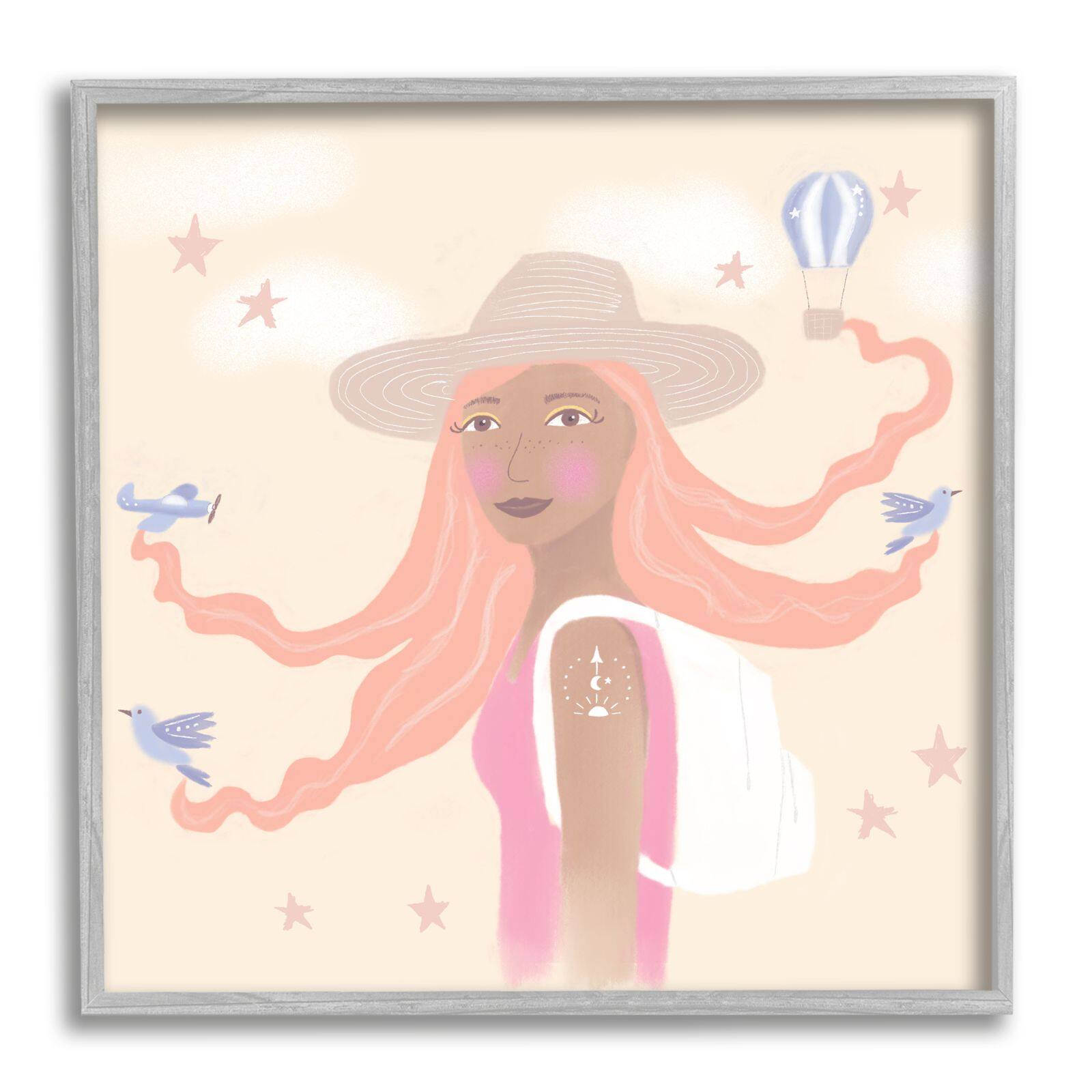 Stupell Industries Girl Flowing Hair Birds Plane Hot Air Balloon Framed Wall Art