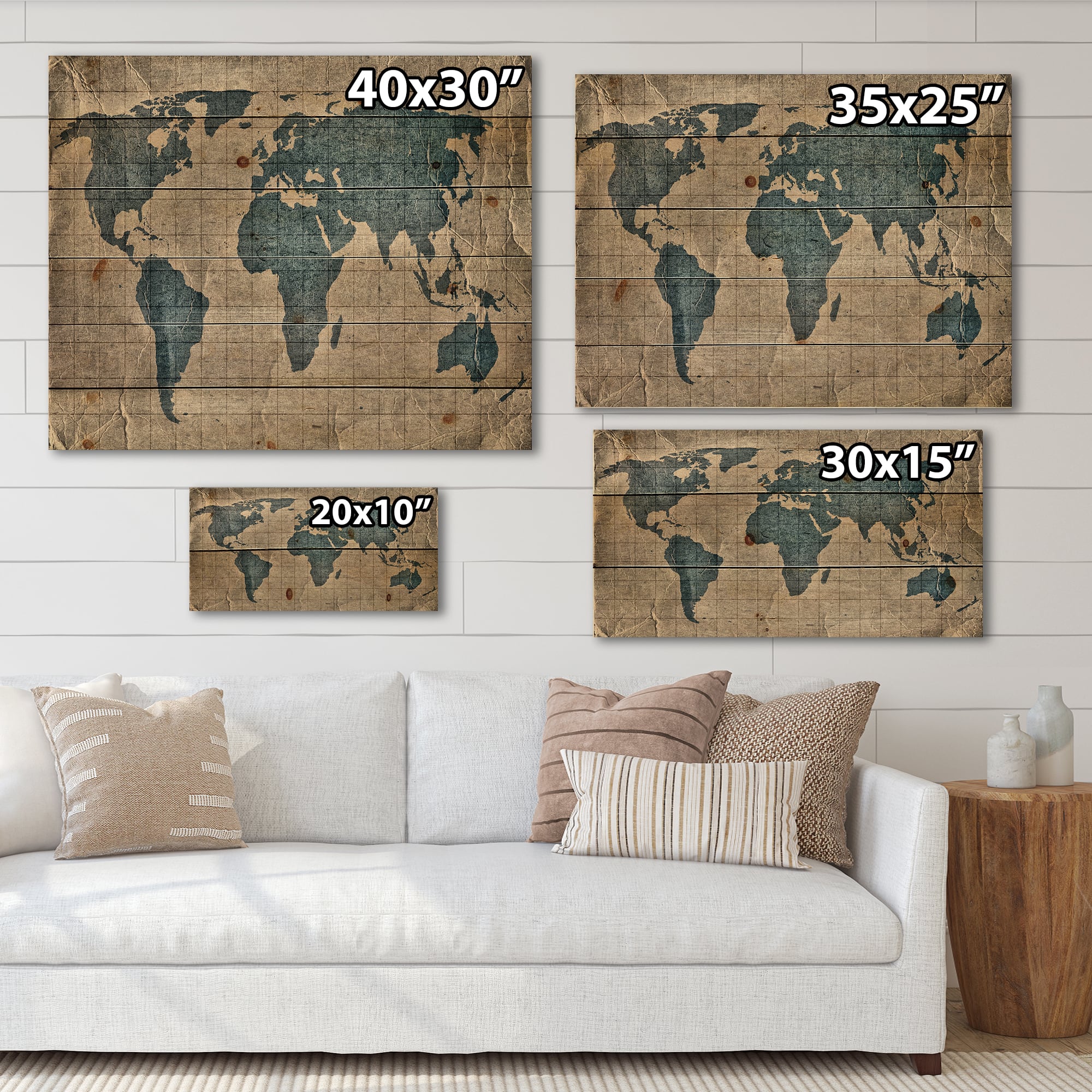 Designart - Ancient Map of The World I - Rustic Print on Natural Pine Wood